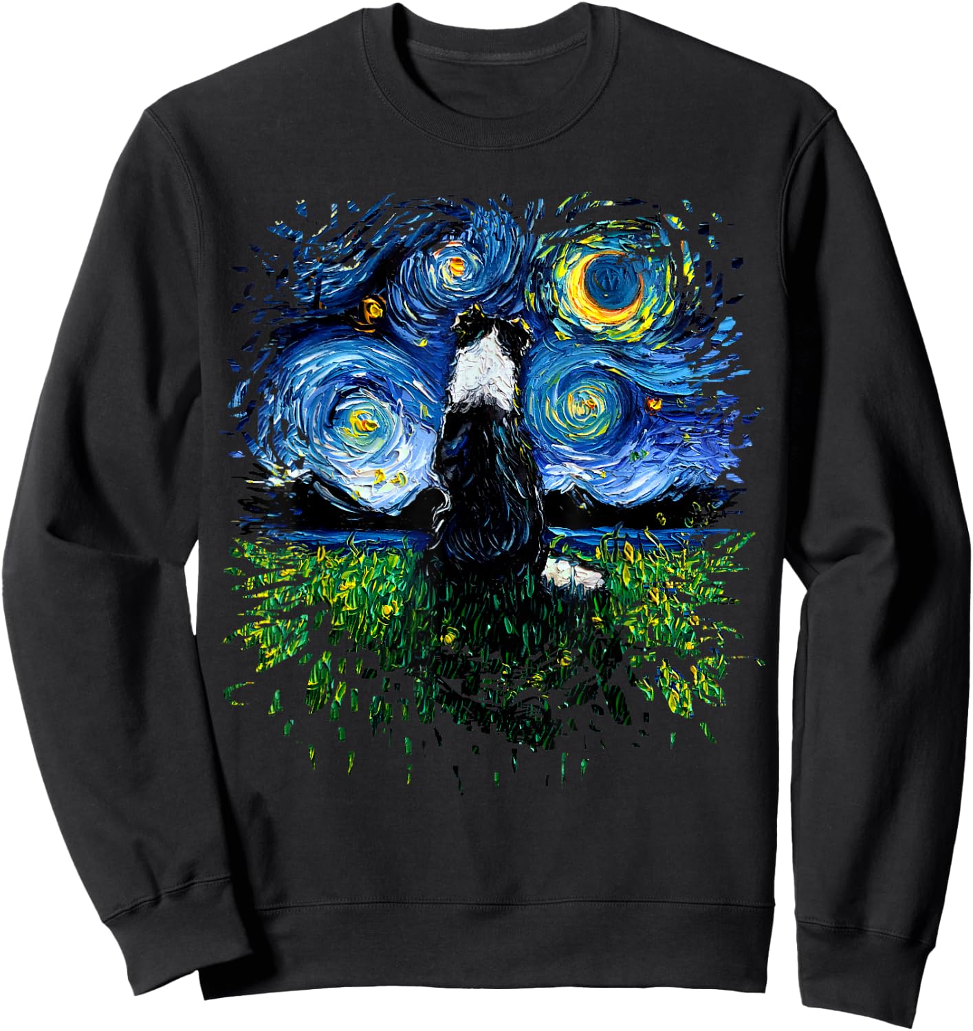 Border Collie Back Starry Night Impressionist Dog Aja Art Women Girls Kids Sweatshirt - Sweatshirt | Black