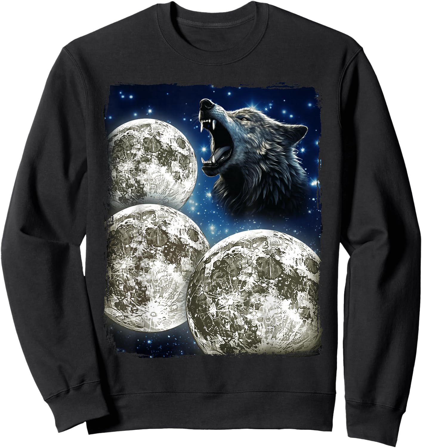 Three Moons Howling At Wolf Sweatshirt - Sweatshirt | Black