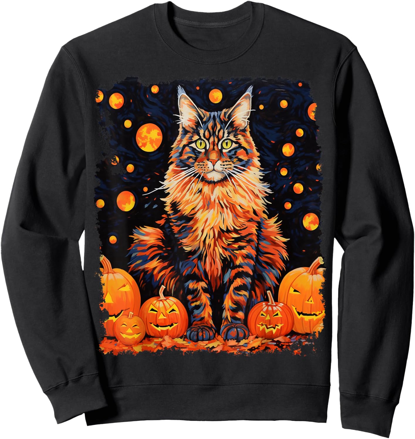 Pop Art Maine Coon Cat Pumpkin Halloween Sweatshirt - Sweatshirt | Black