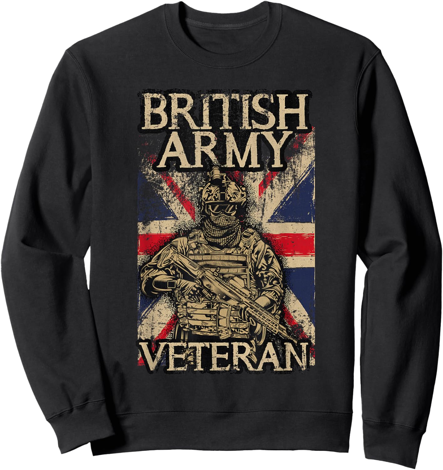 British Army Veteran Soldier Union Jack Flag UK Armed Forces Sweatshirt - Sweatshirt | Black