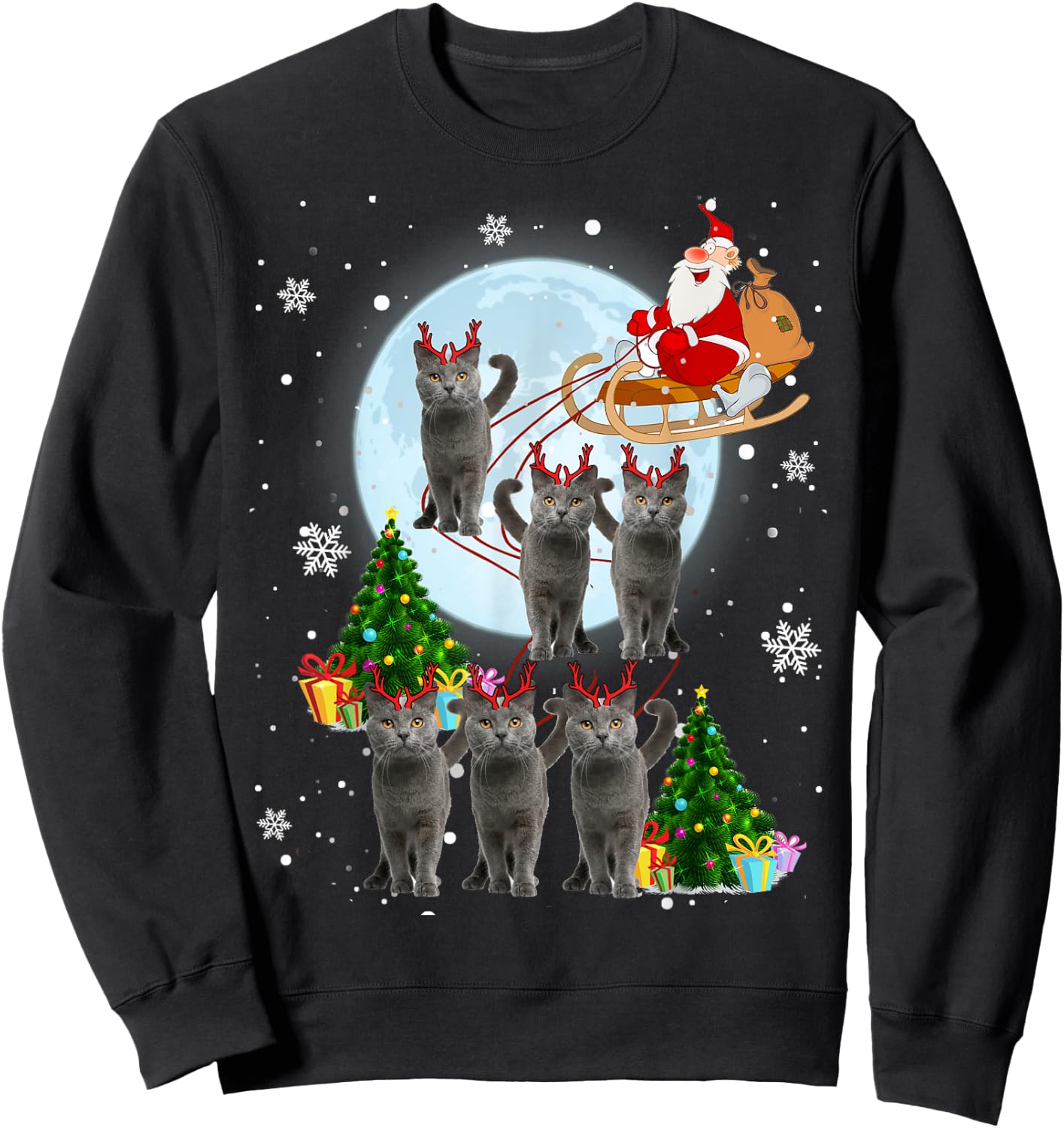 Russian Blue Reindeer Christmas Russian Blue Cat Lover Gifts Sweatshirt - Sweatshirt | Black