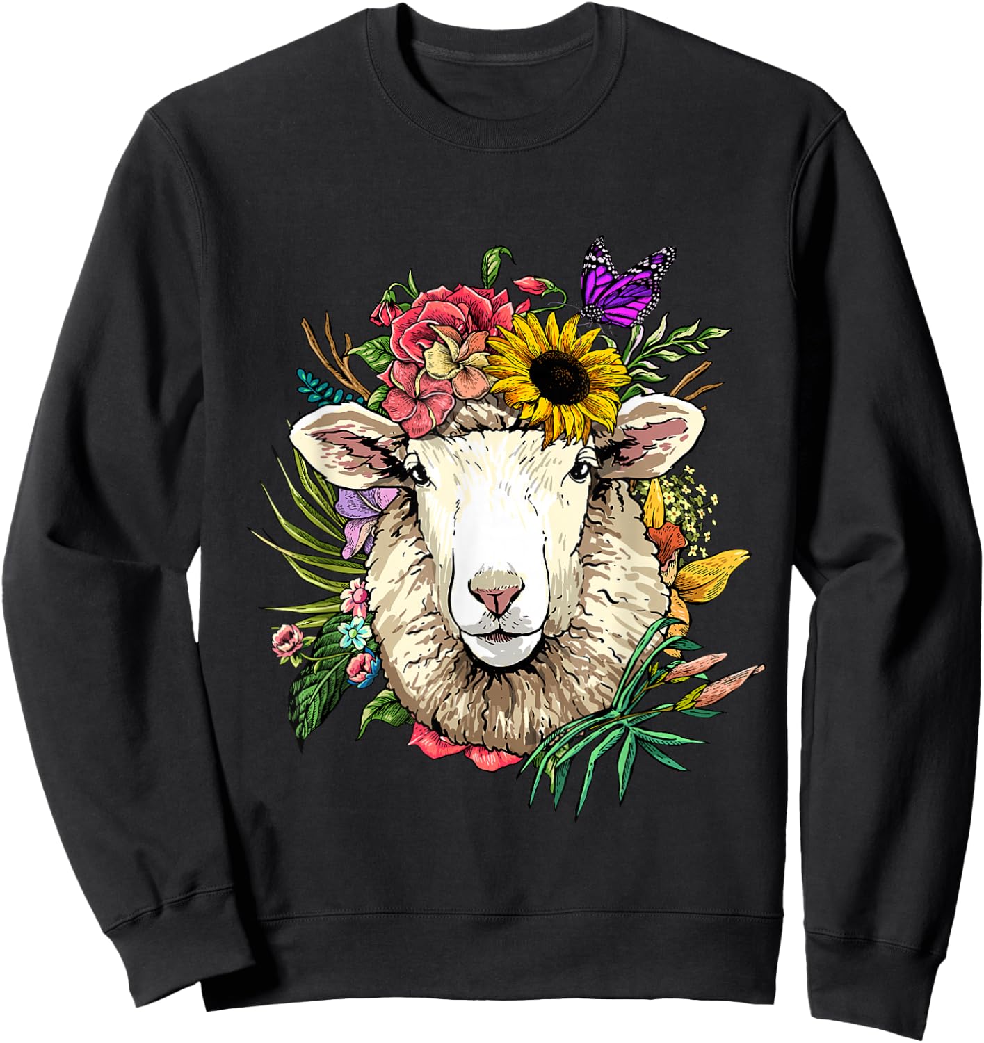 Floral Sheep Shirt Lamb Farm Animal Face Farmer Sheep Lover Sweatshirt - Sweatshirt | Black