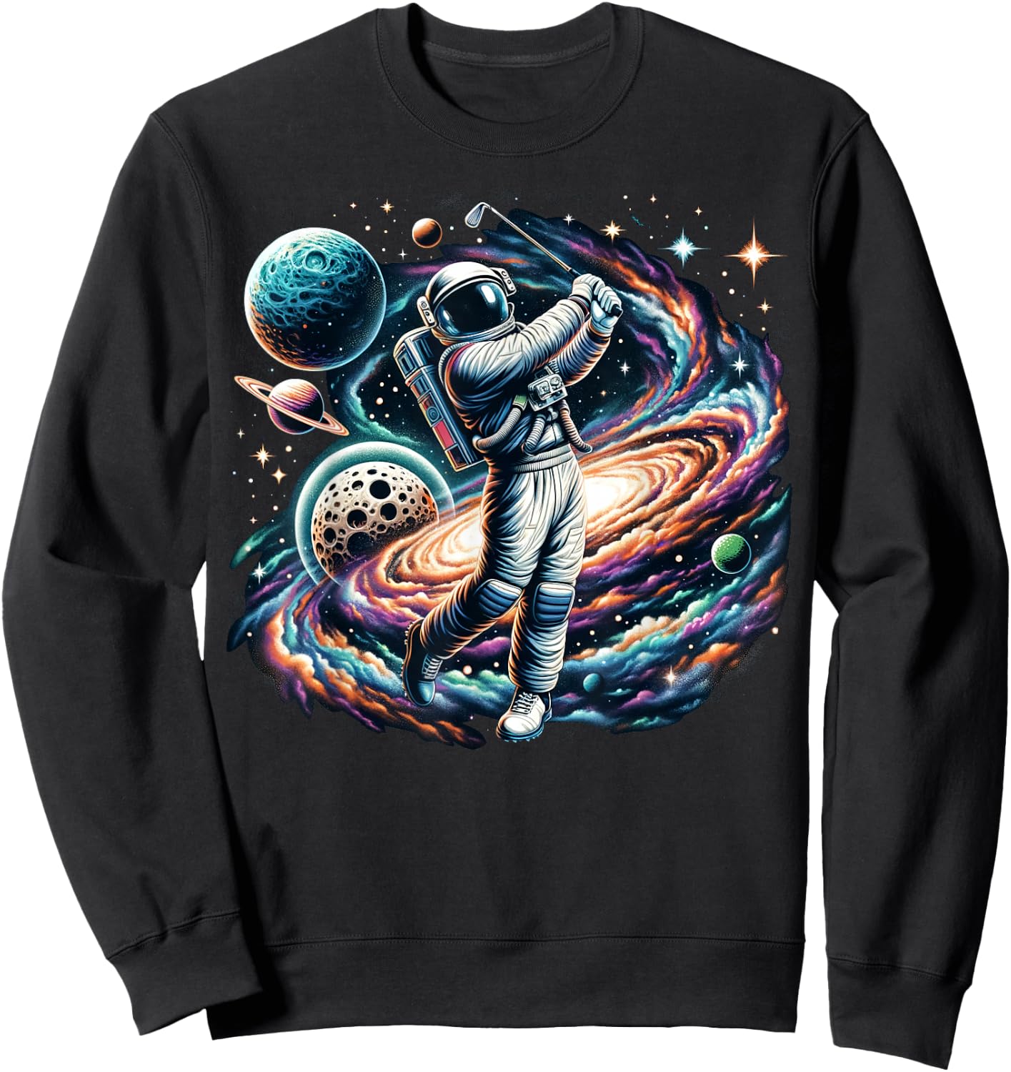 Cool Galaxy Golfer Astronaut on Golf Sweatshirt - Sweatshirt | Black