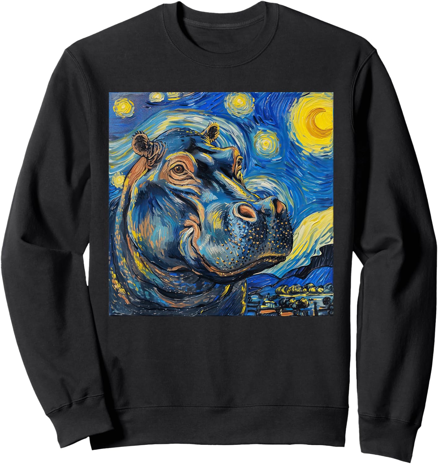 Hippopotamus Hippo Van Gogh Style Starry Night Sweatshirt - Sweatshirt | Black