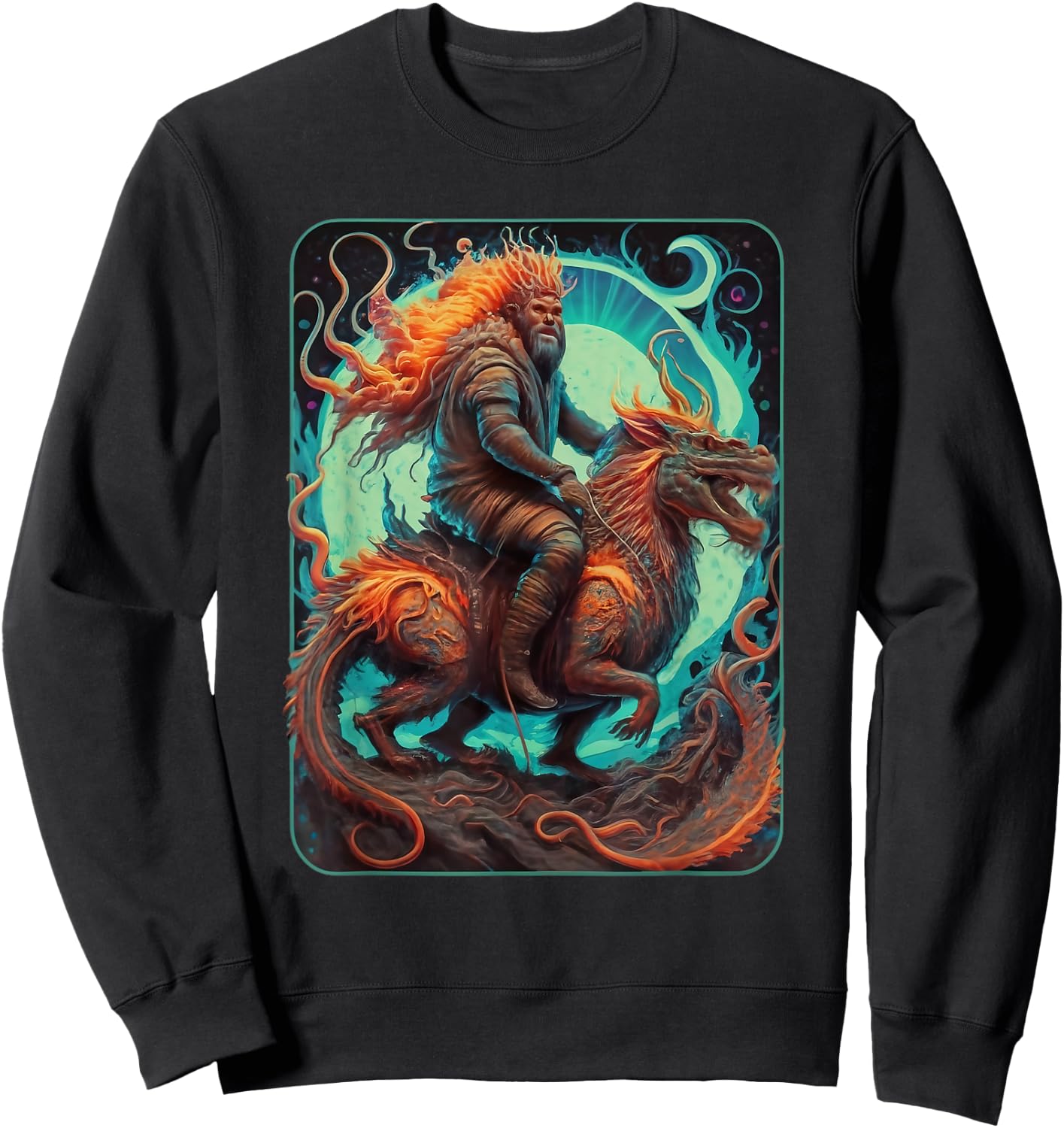 Bigfoot Sasquatch Riding Dragon Mystical Fantasy Art Sweatshirt - Sweatshirt | Black