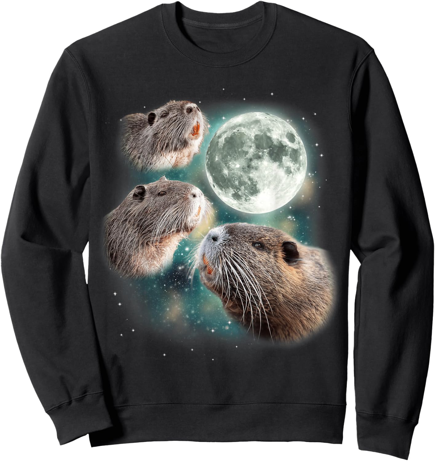 Three Beavers Moon | Funny 3 Rodents Howling At Moon Parody Sweatshirt - Sweatshirt | Black