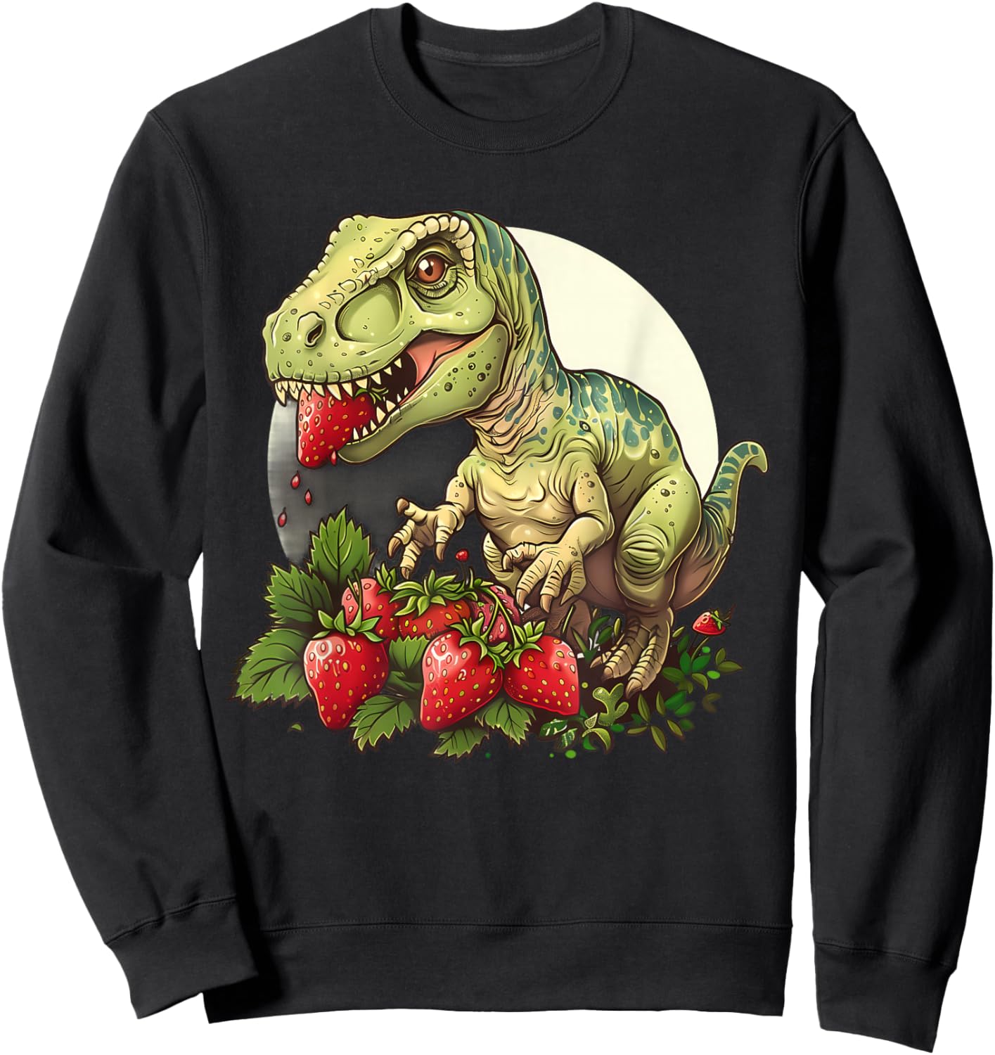 Strawberry Dinosaur Drawing Strawberry Fruit Wildlife Nature Sweatshirt - Sweatshirt | Black