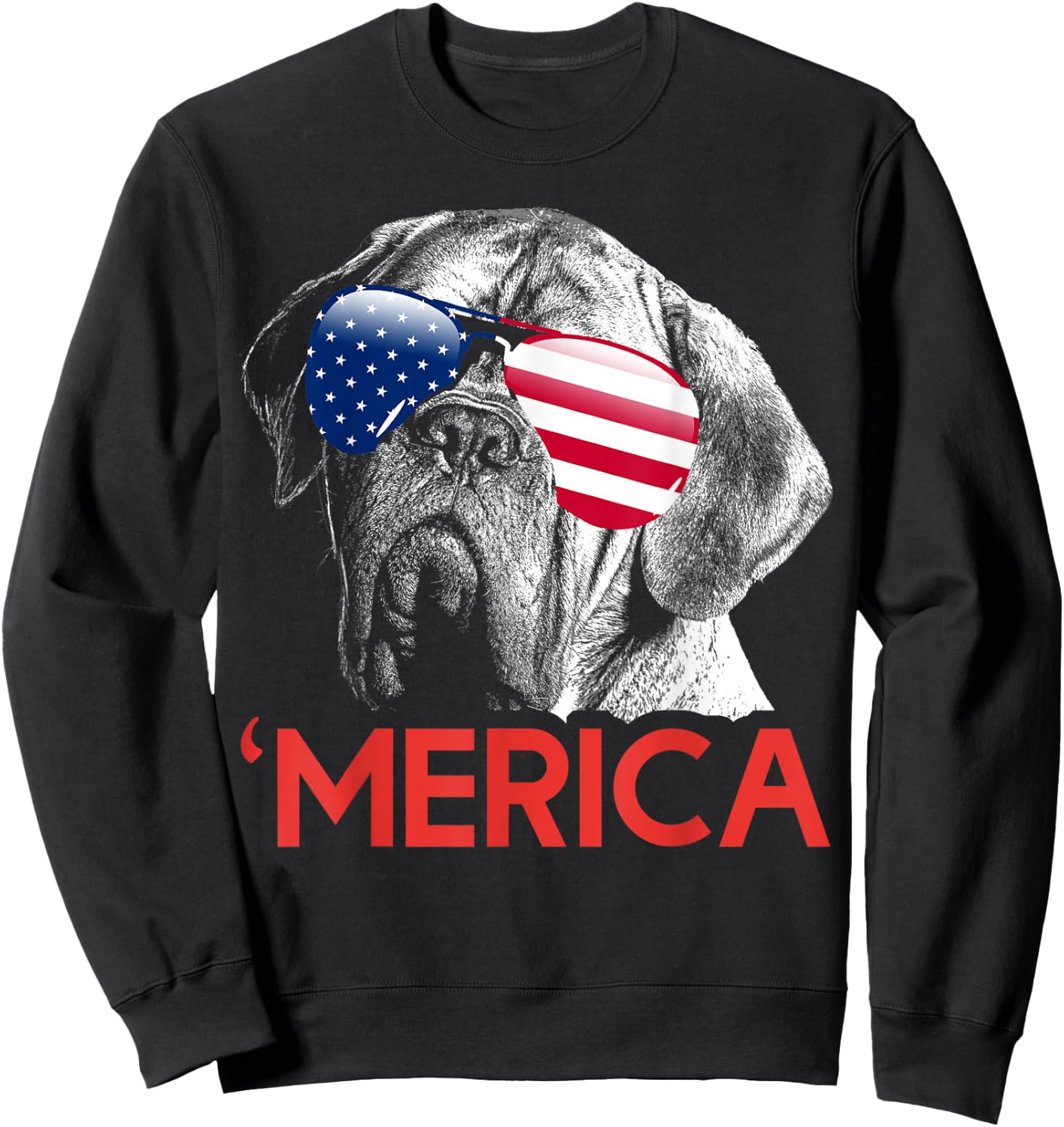 Merica Dogue de Bordeaux American Flag 4th of July Sweatshirt - Sweatshirt | Black