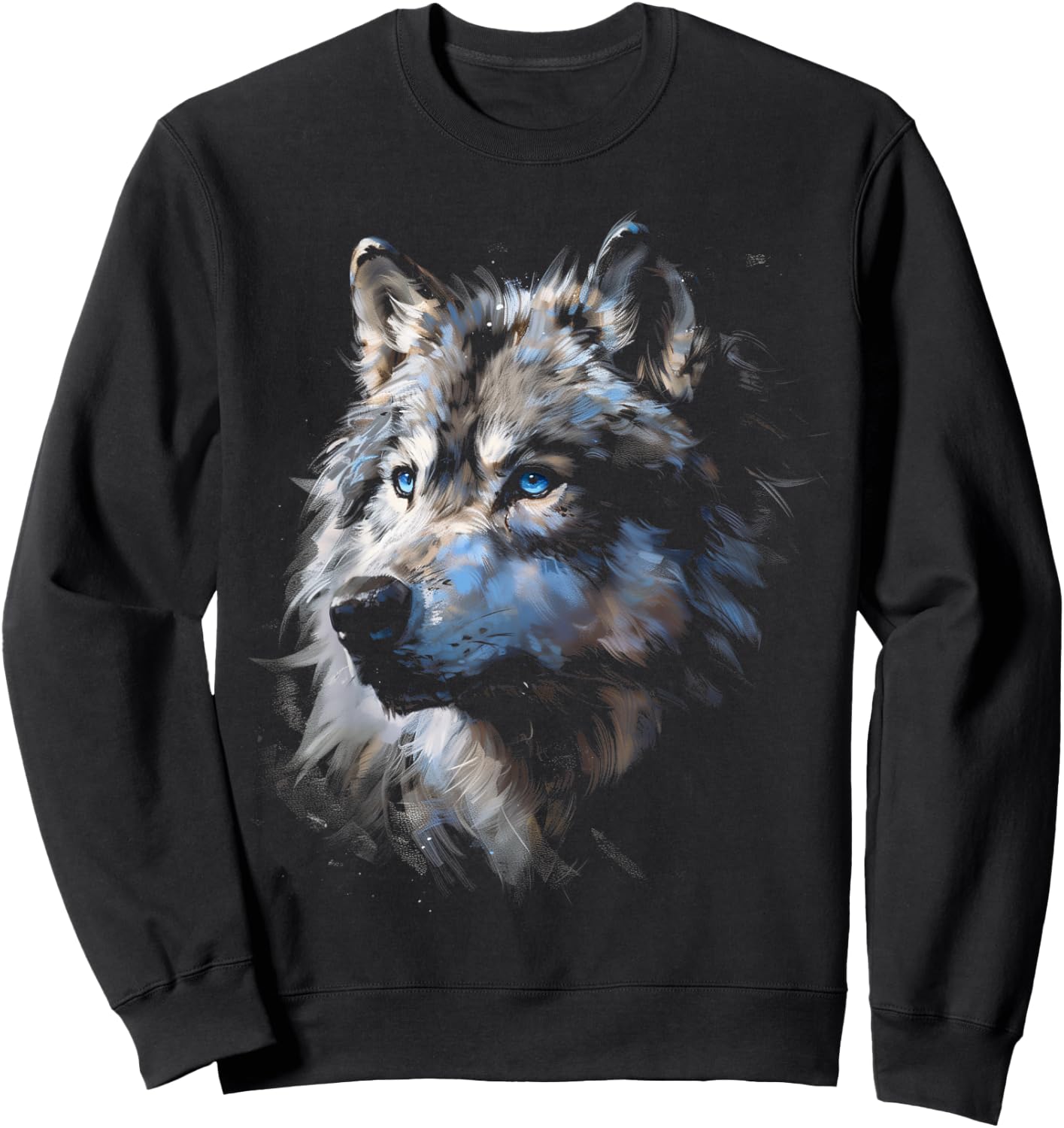 Alpha Wolf Shirt Fantasy Art Graphic Blue Eyes Wolf Lovers Sweatshirt - Sweatshirt | Black
