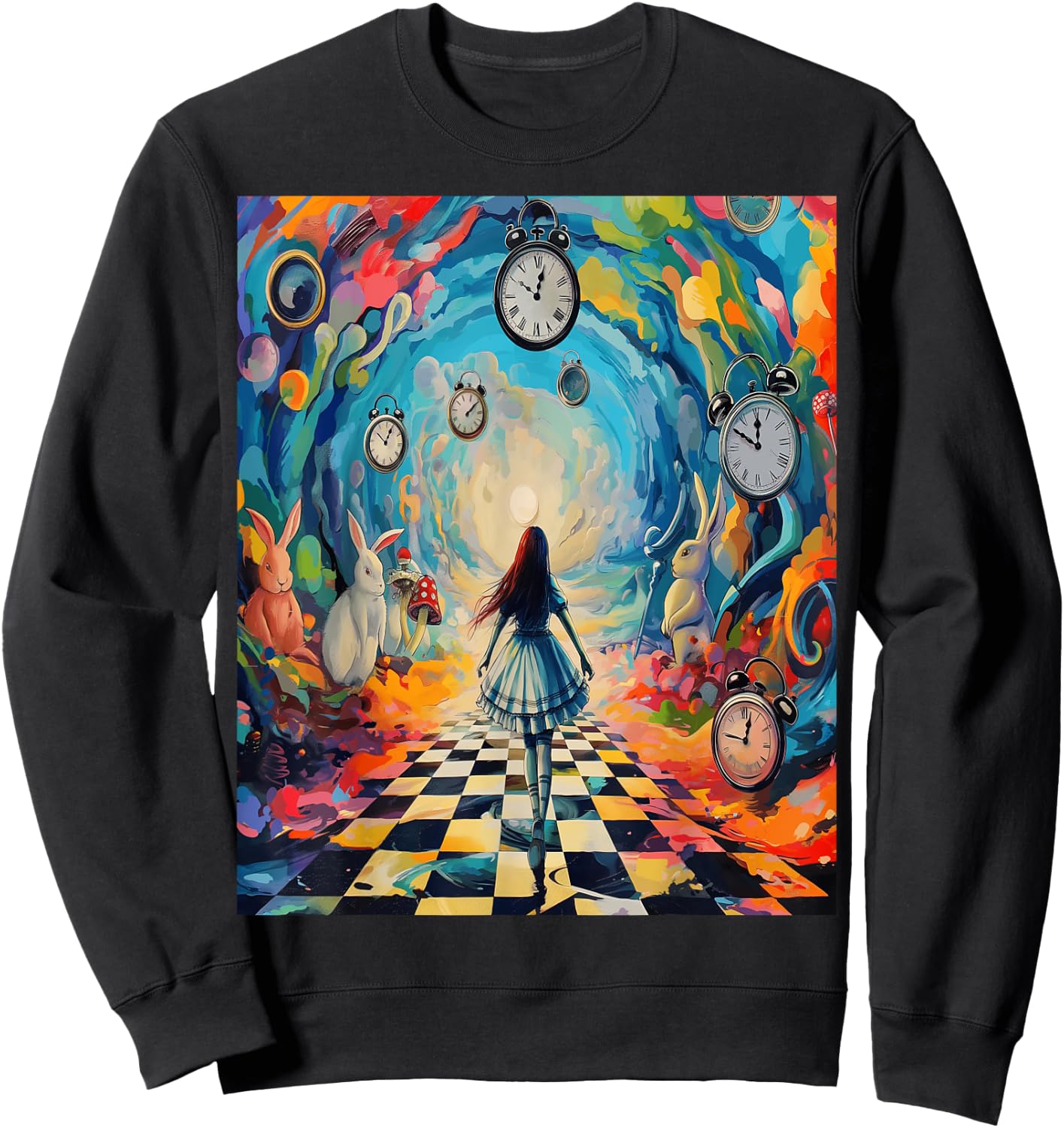 Alice in Wonderland Trippy Timepiece Sweatshirt - Sweatshirt | Black
