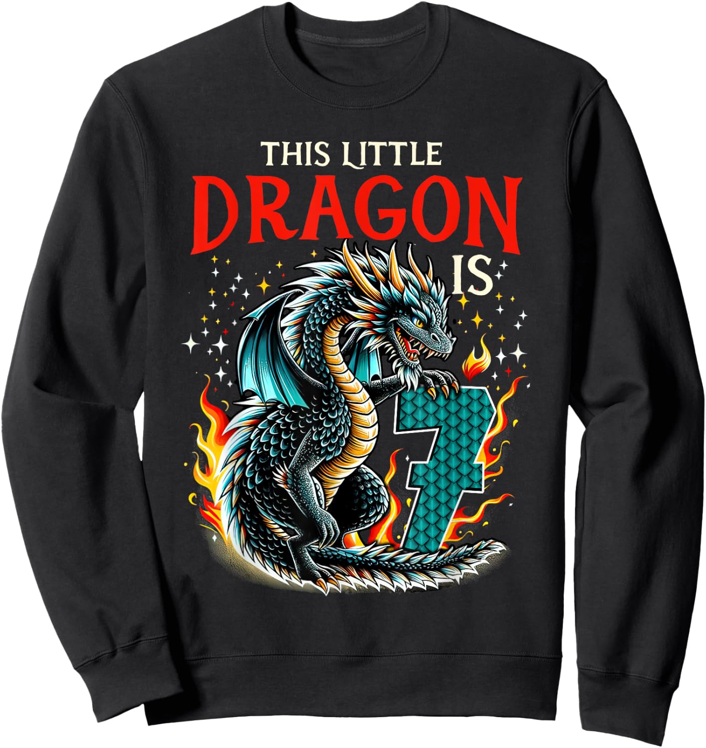 Turning 7 Year Old Birthday Boy Dragon 7th Bday Girl Sweatshirt - Sweatshirt | Black