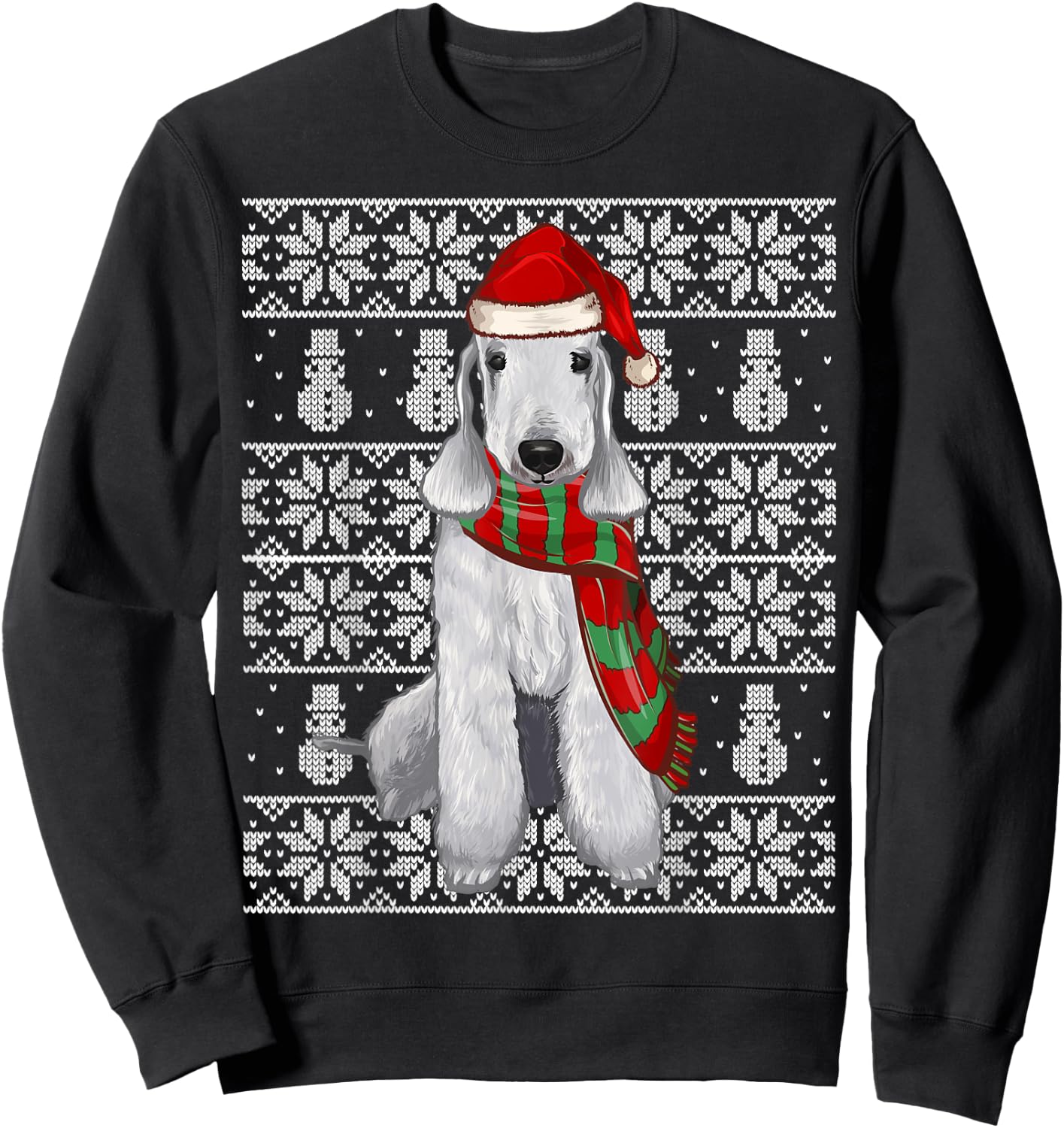 Santa Hat Xmas Bedlington Terrier Ugly Christmas Sweatshirt - Sweatshirt | Black