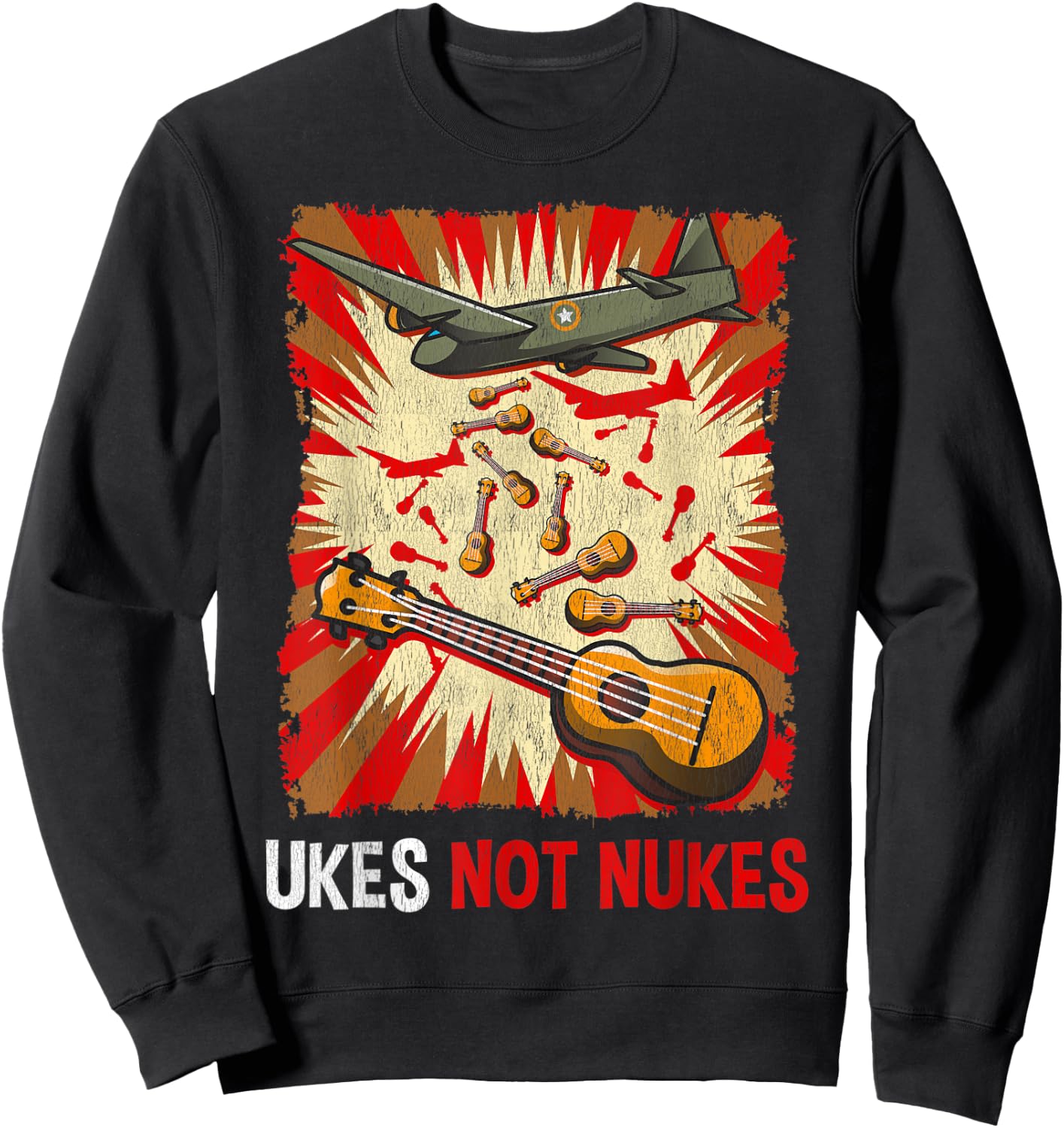 Ukes Not Nukes | Ukulele Guitar Music Musician Gift Sweatshirt - Sweatshirt | Black