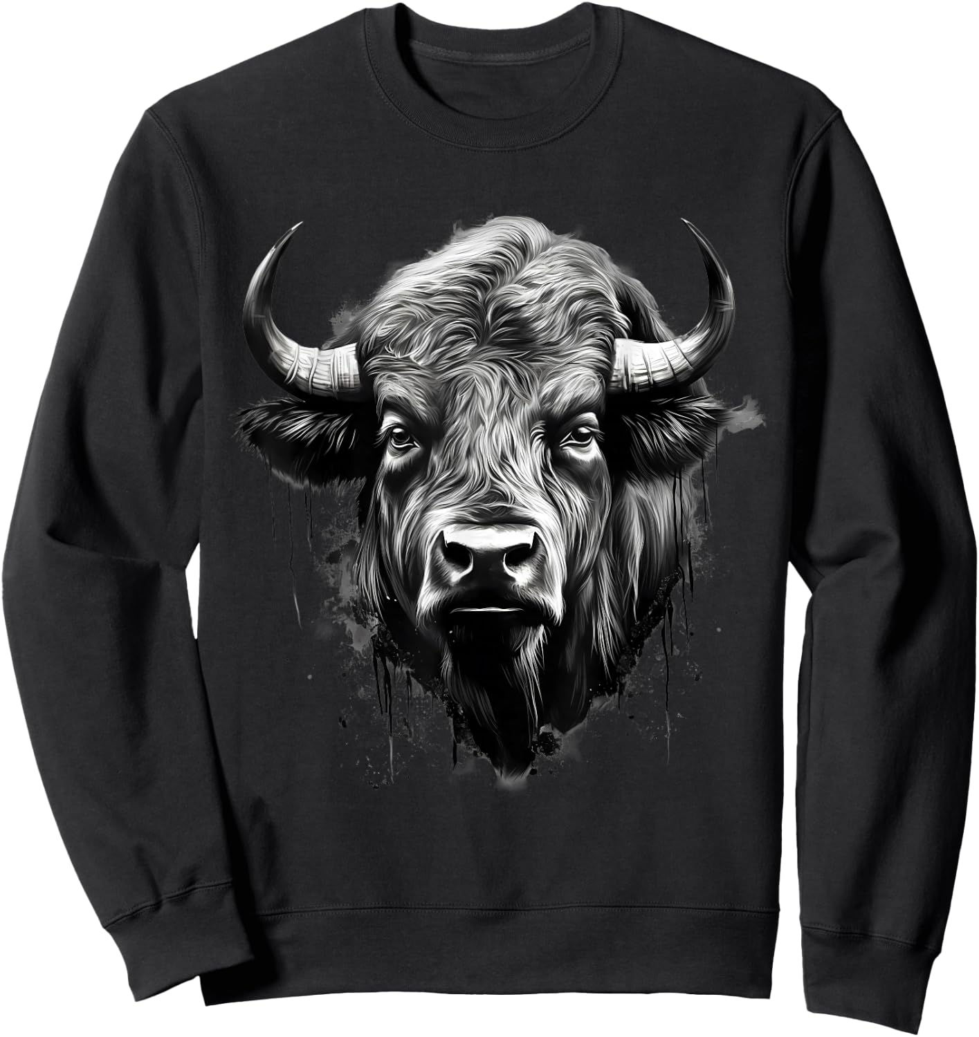 Bison Animal Print Drawing Splash Buffalo Artwork Portrait Sweatshirt - Sweatshirt | Black