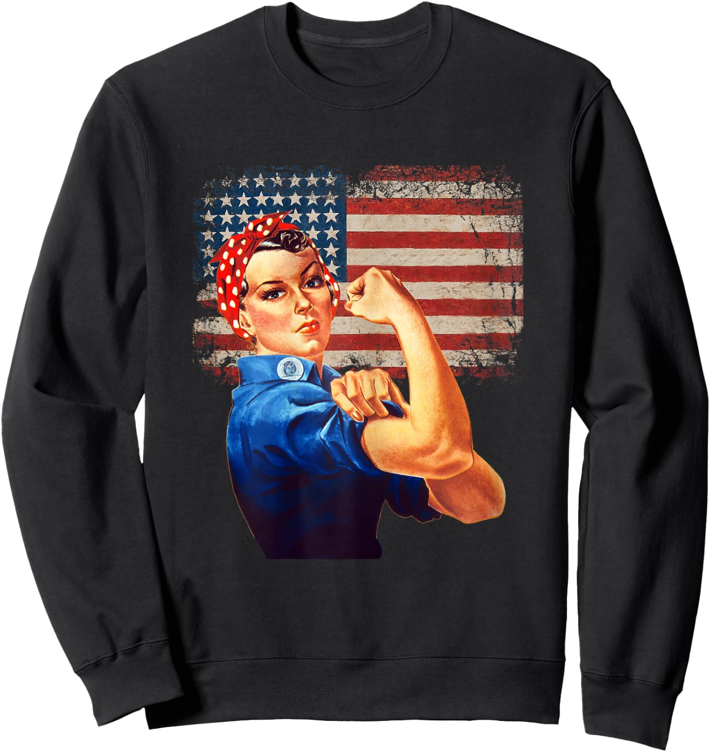 Rosie The Riveter American Flag US Flag Sweatshirt - Sweatshirt | Black