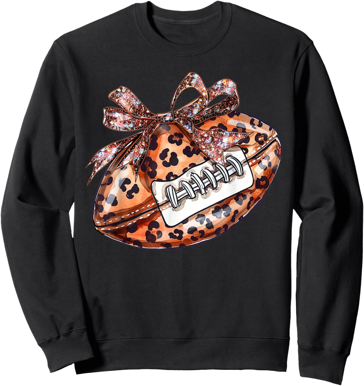 Leopard Cheetah Pattern Print Football with Ribbon Bow Tie Sweatshirt - Sweatshirt | Black