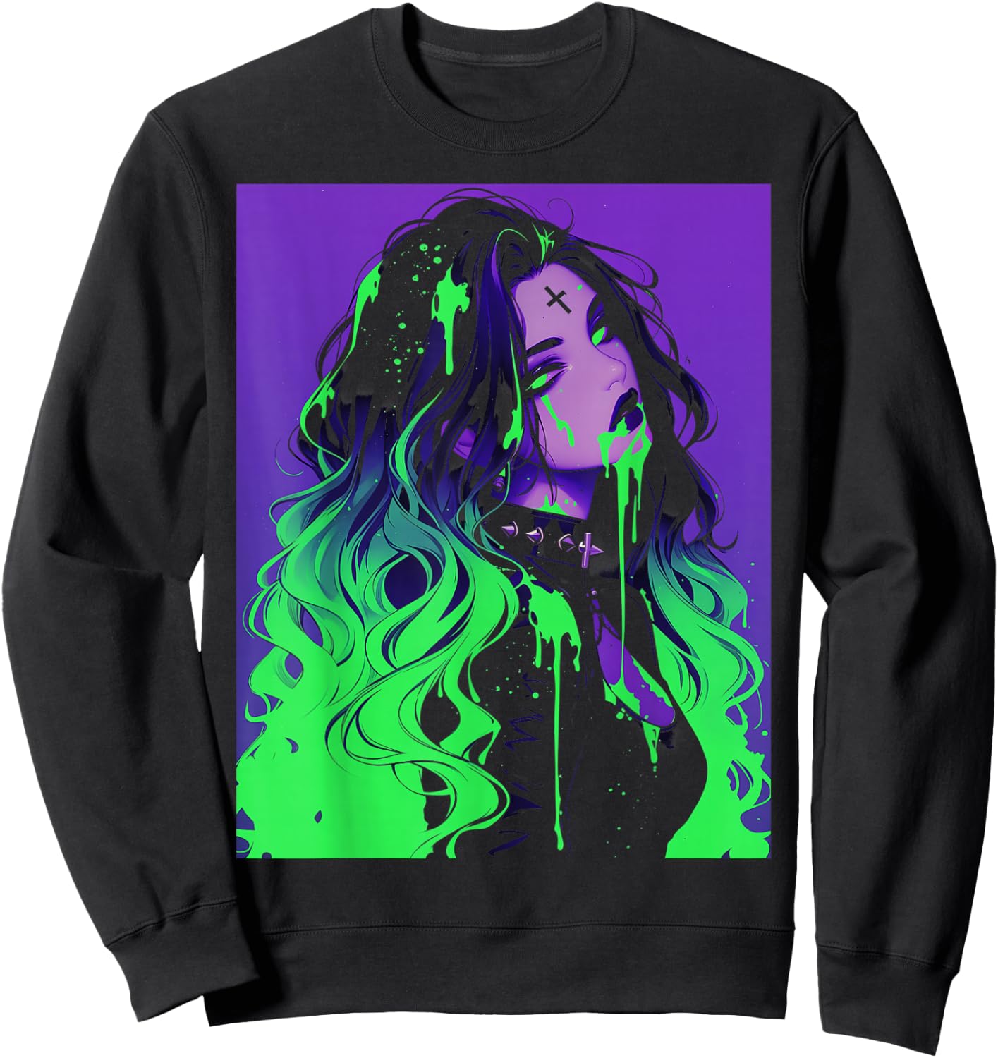 Cybergoth Cybercore Grunge Punk Goth Girl Alt Anime Manga Sweatshirt - Sweatshirt | Black