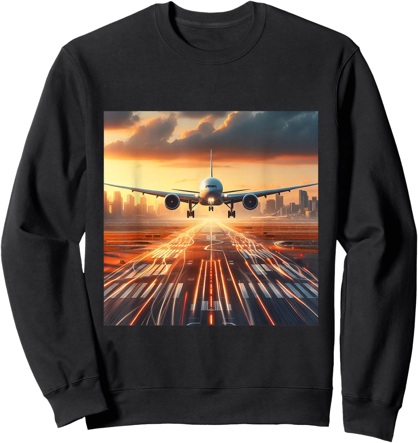 B-777 Aircraft Aviation Airplane Airport Runway Landing Sweatshirt - Sweatshirt | Black