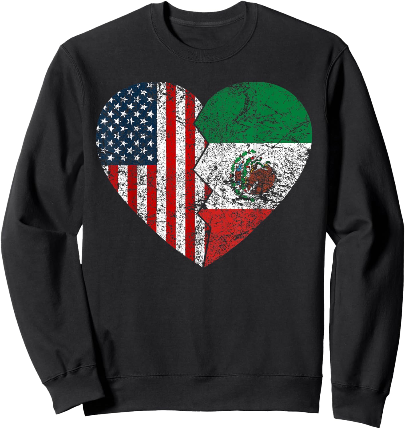Mexican American Flags Heart | United States Mexico Roots Kids Men Sweatshirt - Sweatshirt | Black