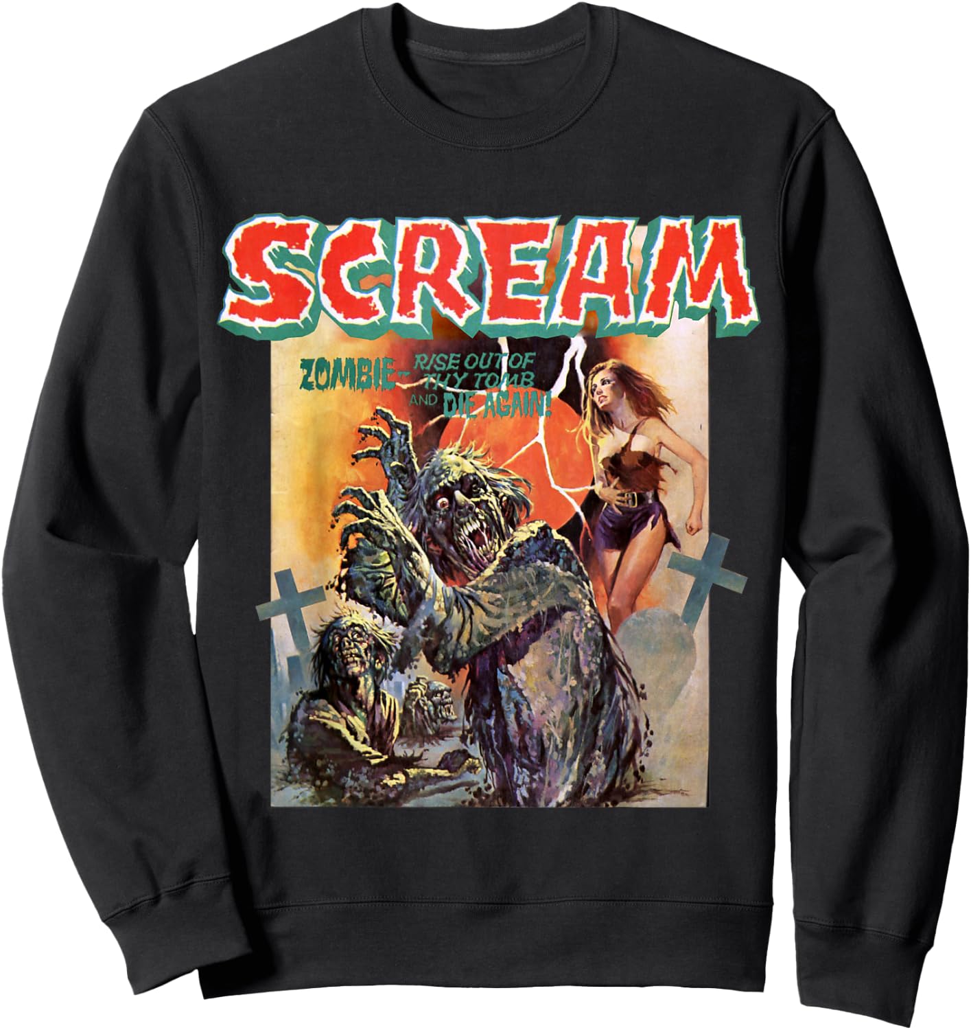 Zombie Vintage Movie Horror Poster Comic Book Graphic Sweatshirt - Sweatshirt | Black