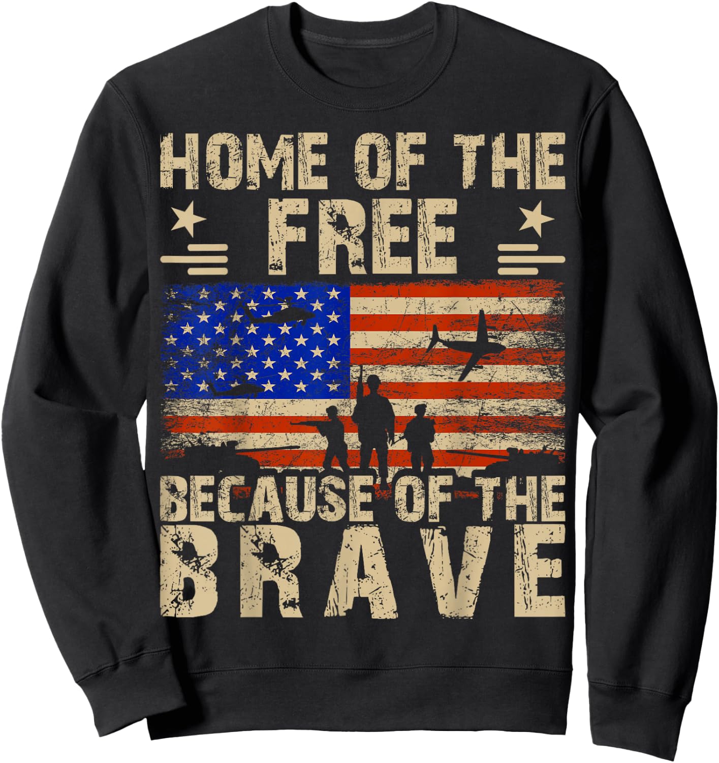 4th of July USA Flag - Home of the Free because of the Brave Sweatshirt - Sweatshirt | Black