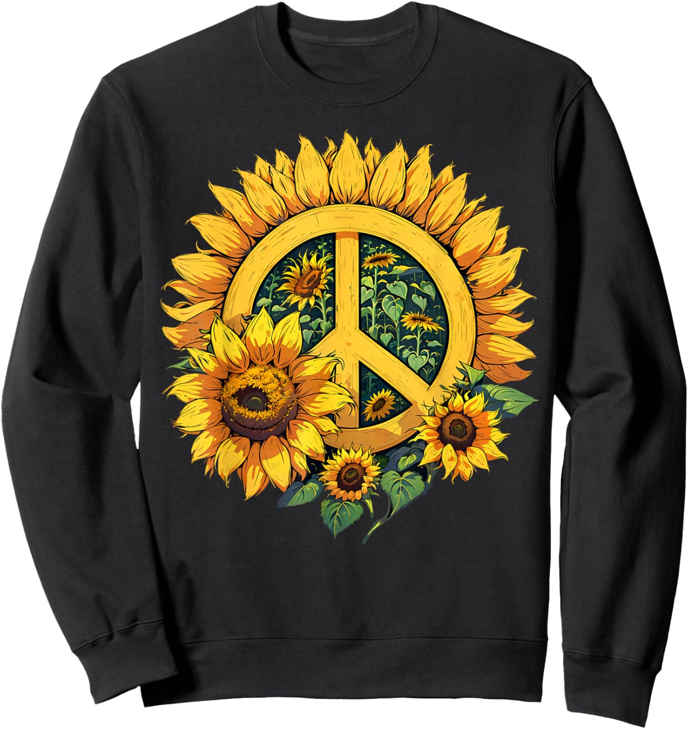 Sunflower Peace Sign Sweatshirt - Sweatshirt | Black