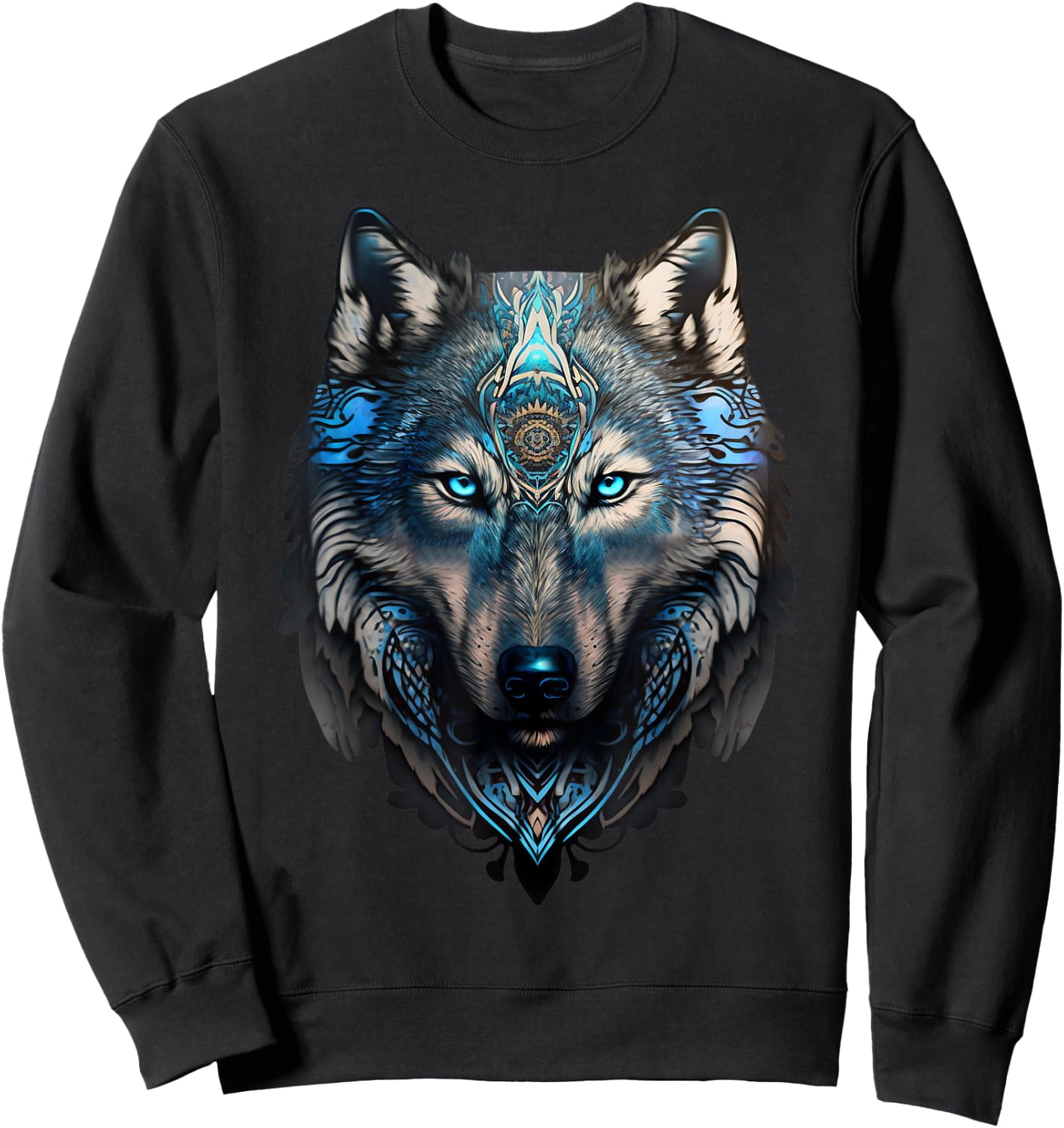 Wolf Majestic Native American Style Grey Wolf & Animal Lover Sweatshirt - Sweatshirt | Black