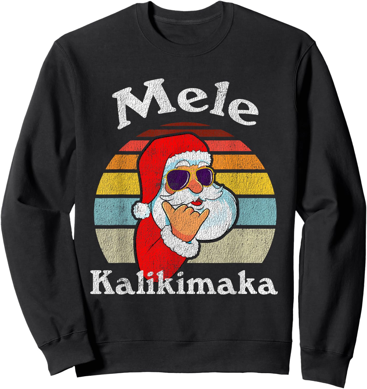 Mele Kalikimaka Retro Christmas Santa Shaka Hawaii Short Sleeve Sweatshirt - Sweatshirt | Black
