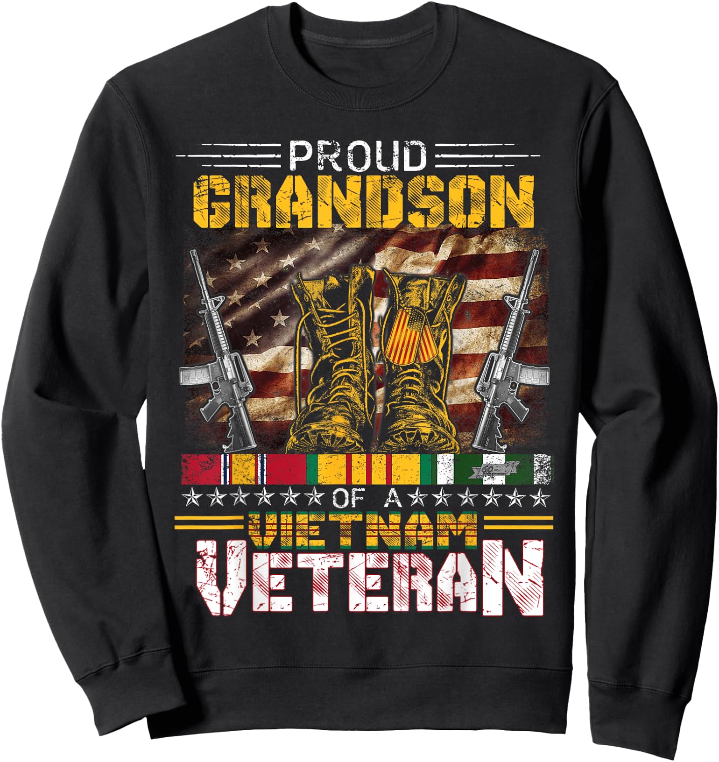 Proud Grandson Of A Vietnam Veteran Shirt | Vietnam War Vet Sweatshirt - Sweatshirt | Black