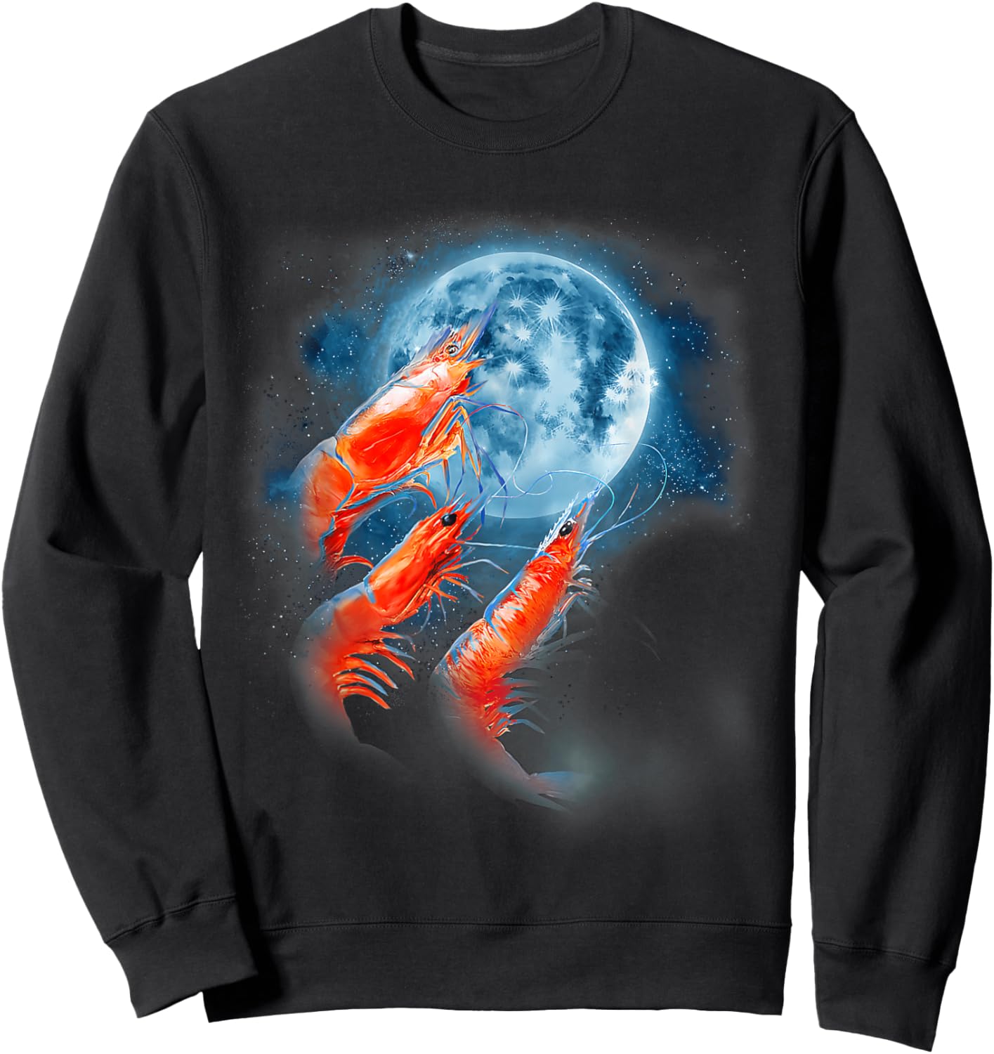 Three Shrimp Moon | Funny 3 Shrimp Howling Moon Men Women Sweatshirt - Sweatshirt | Black
