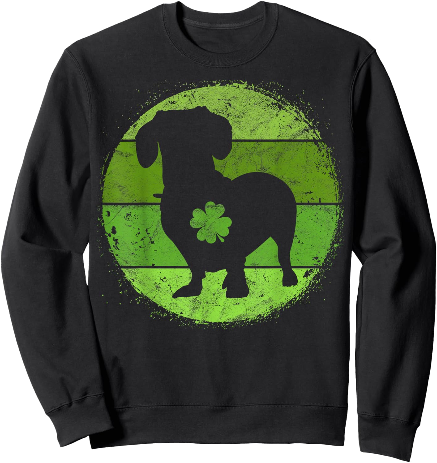 Circular Dachshund Irish Shamrock Doxie St Patricks Day Sweatshirt - Sweatshirt | Black