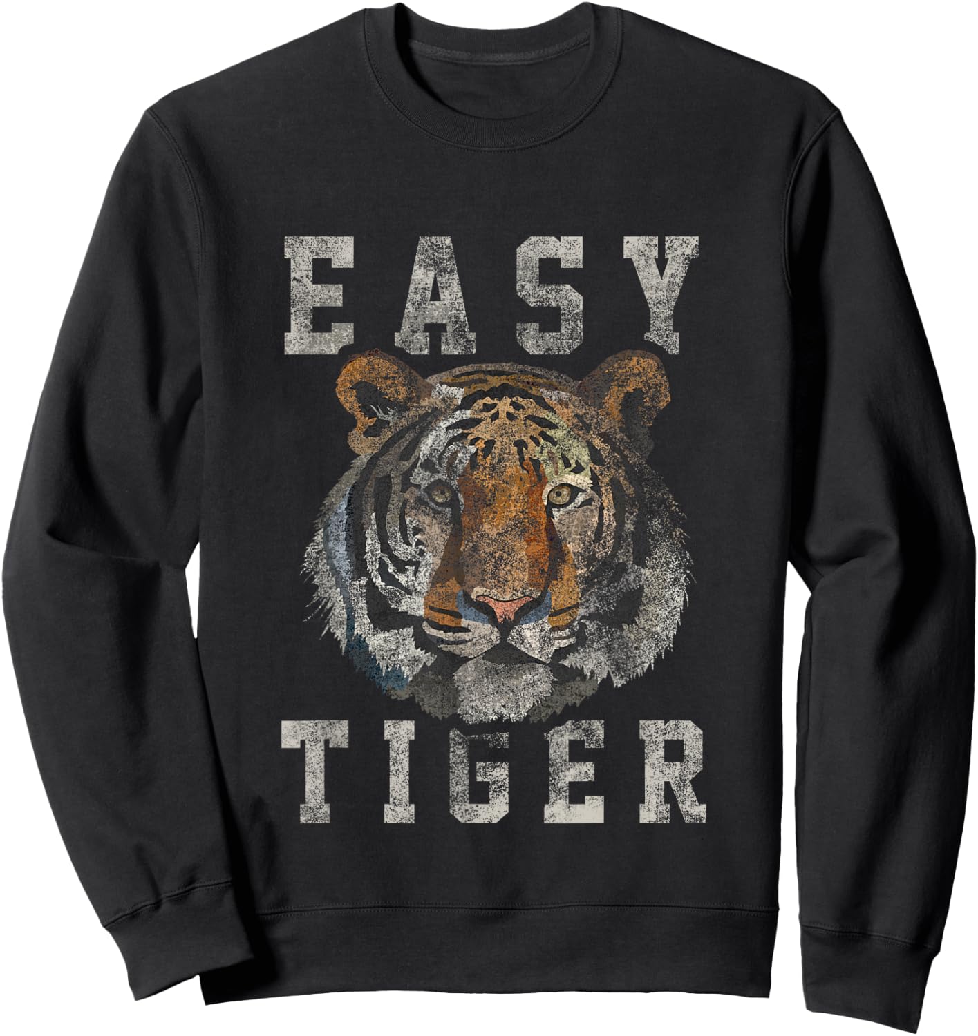 Easy Tiger Distressed Casual-Chic Graphic Small Sweatshirt - Sweatshirt | Black