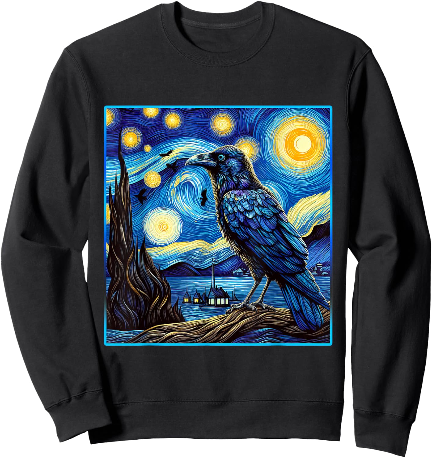 Raven Starry Night Shirt Van Gogh Painting Black Crow Lover Sweatshirt - Sweatshirt | Black