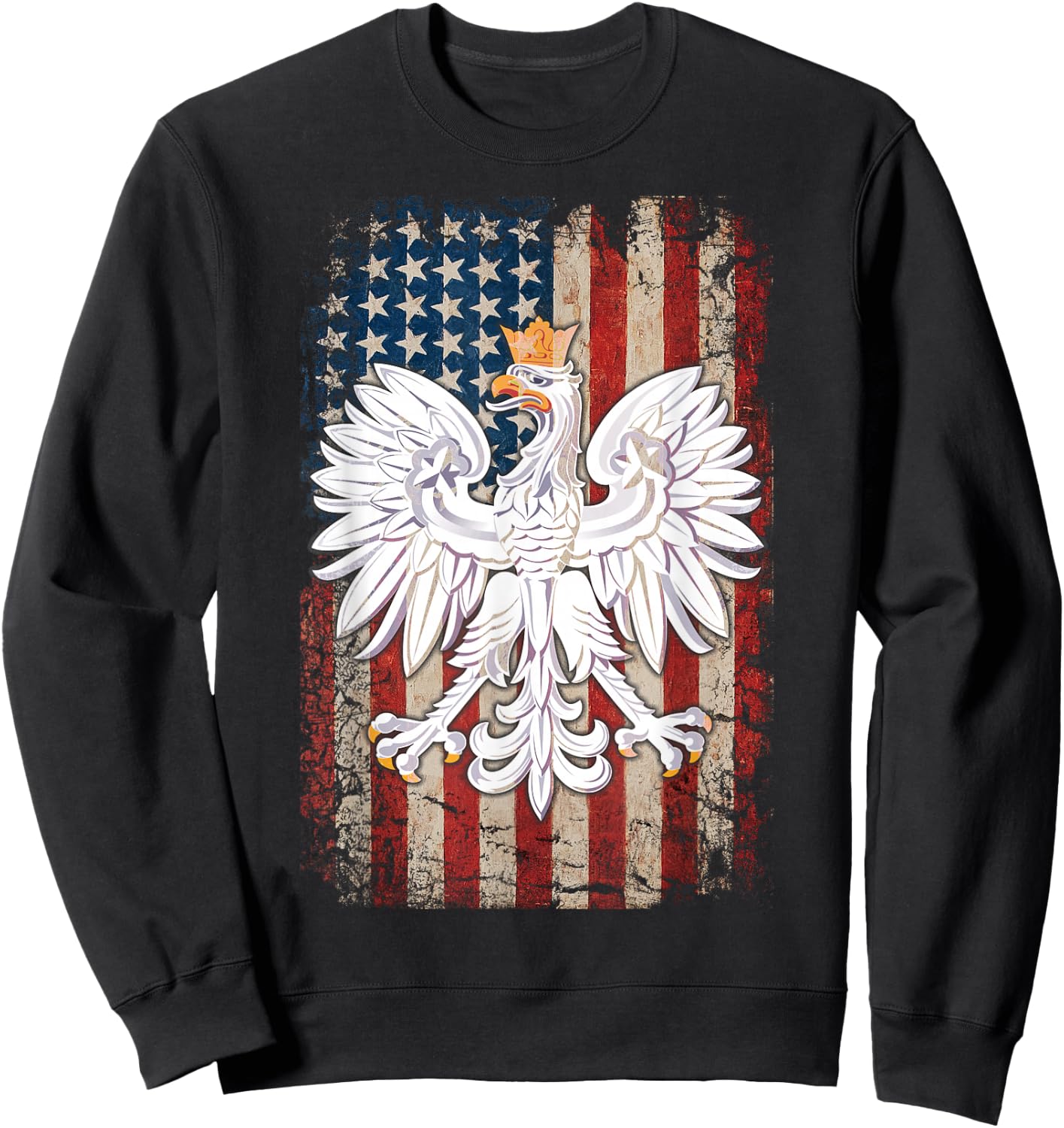 Polish Eagle American Flag Pride Poland Sweatshirt - Sweatshirt | Black