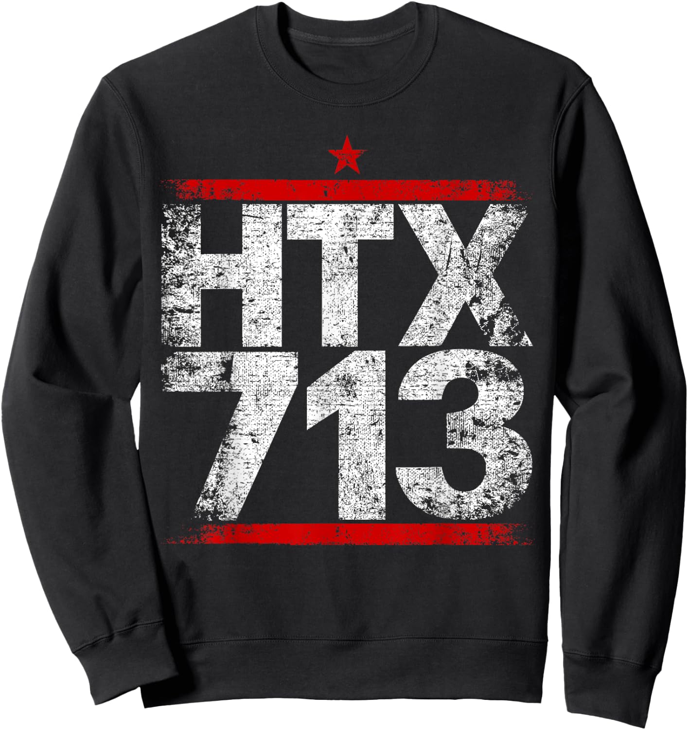 HTX 713 Houston Strong H-Town Distressed Vibe Houston Texas Sweatshirt - Sweatshirt | Black