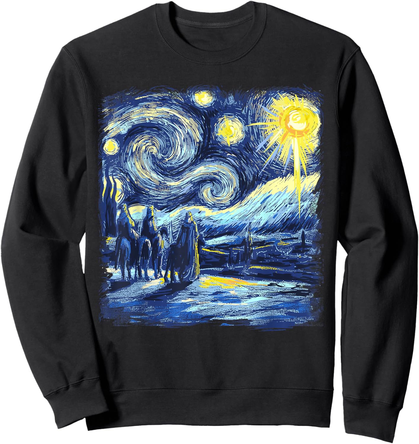 Van Gogh Shirt Starry Night Three Wise Men Funny Christian Sweatshirt - Sweatshirt | Black