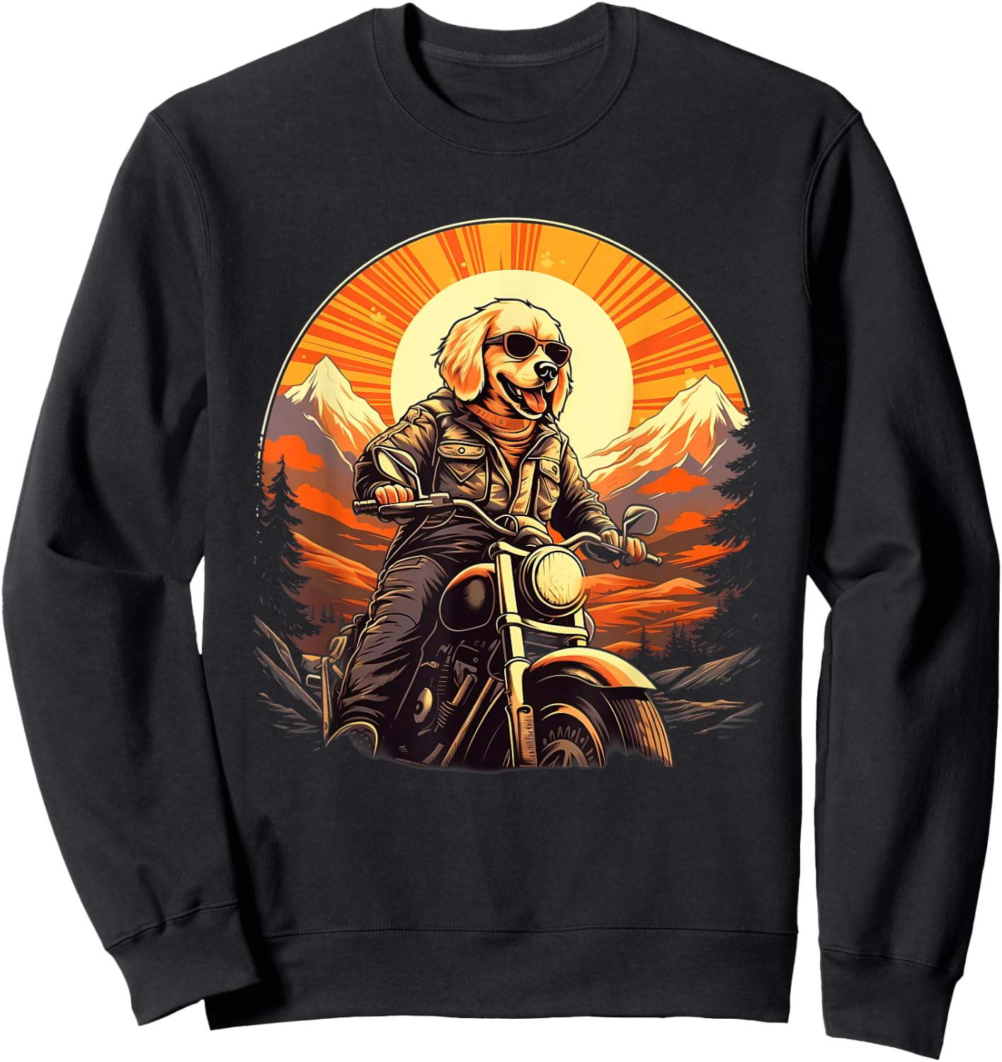 Biker Golden Retriever Dog Riding Motorcycle Men Women Girls Kids Sweatshirt - Sweatshirt | Black