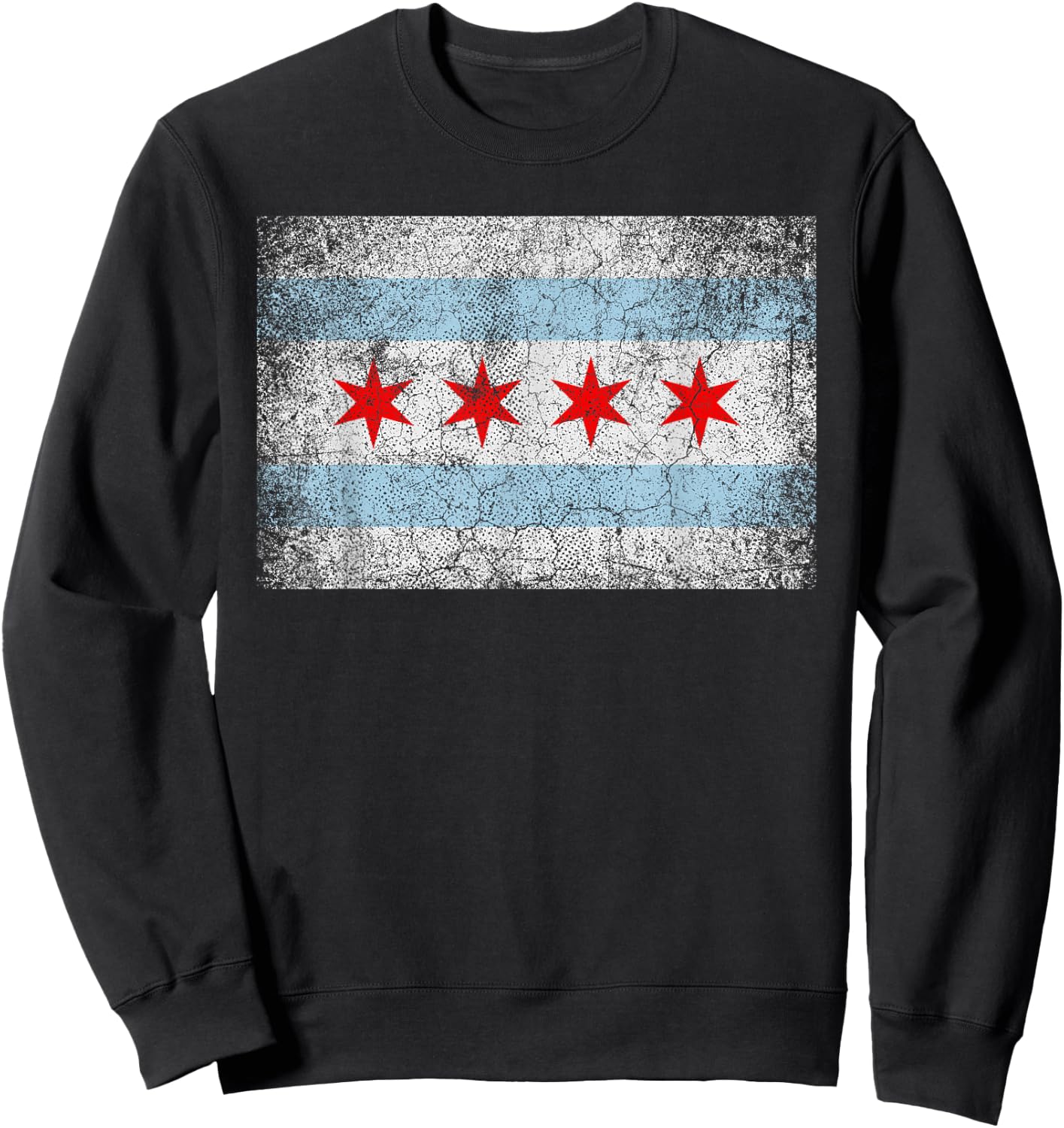 Chicago Flag Distressed Vintage Style Pride Men Women Sweatshirt - Sweatshirt | Black