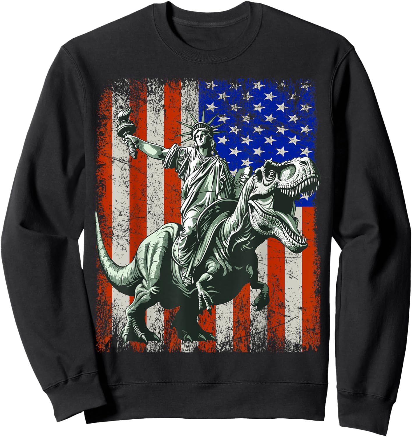 Dino Statue of liberty riding dinosaur Sweatshirt - Sweatshirt | Black