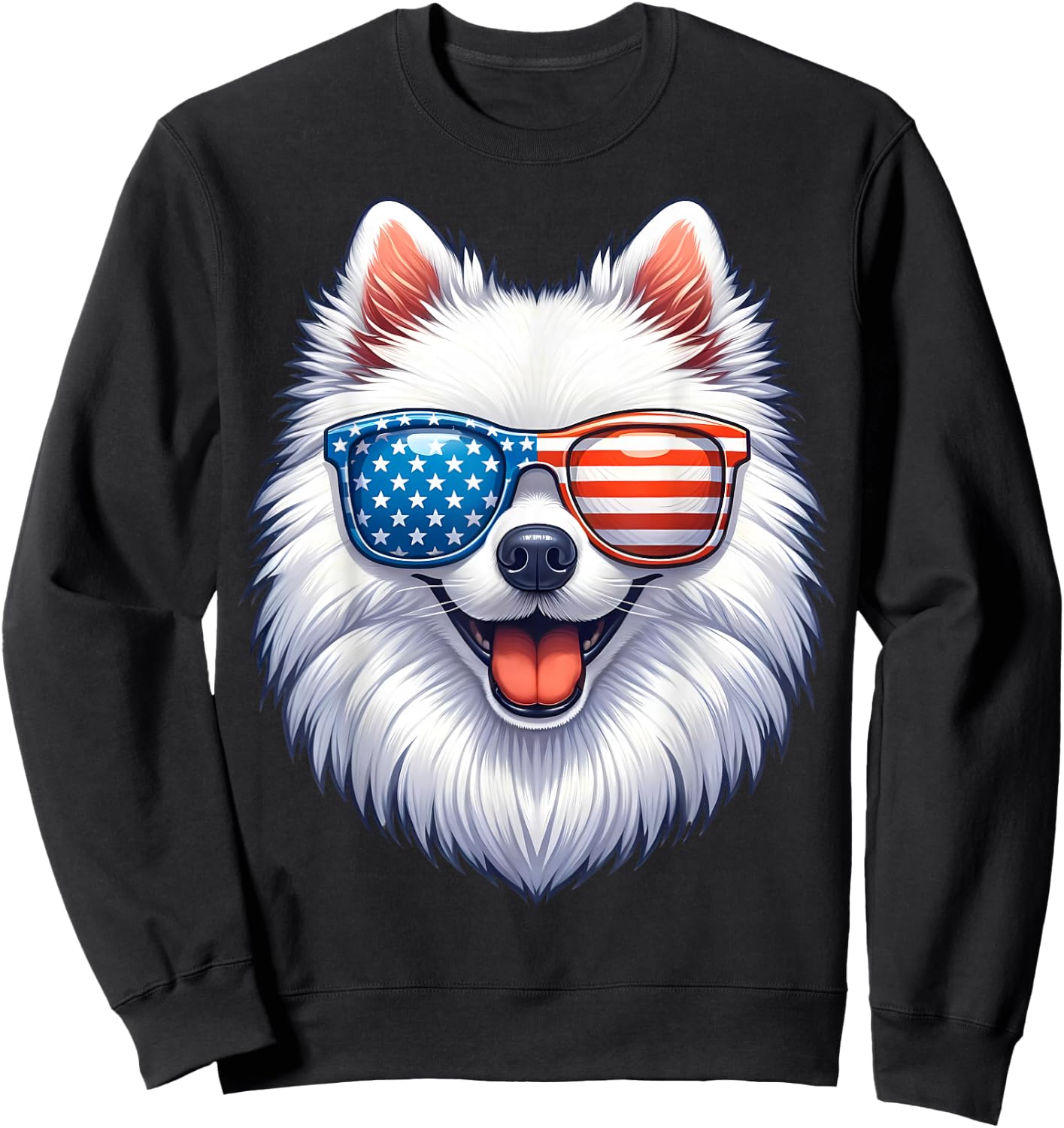 American Eskimo Dog USA Flag Funny Patriotic Sweatshirt - Sweatshirt | Black