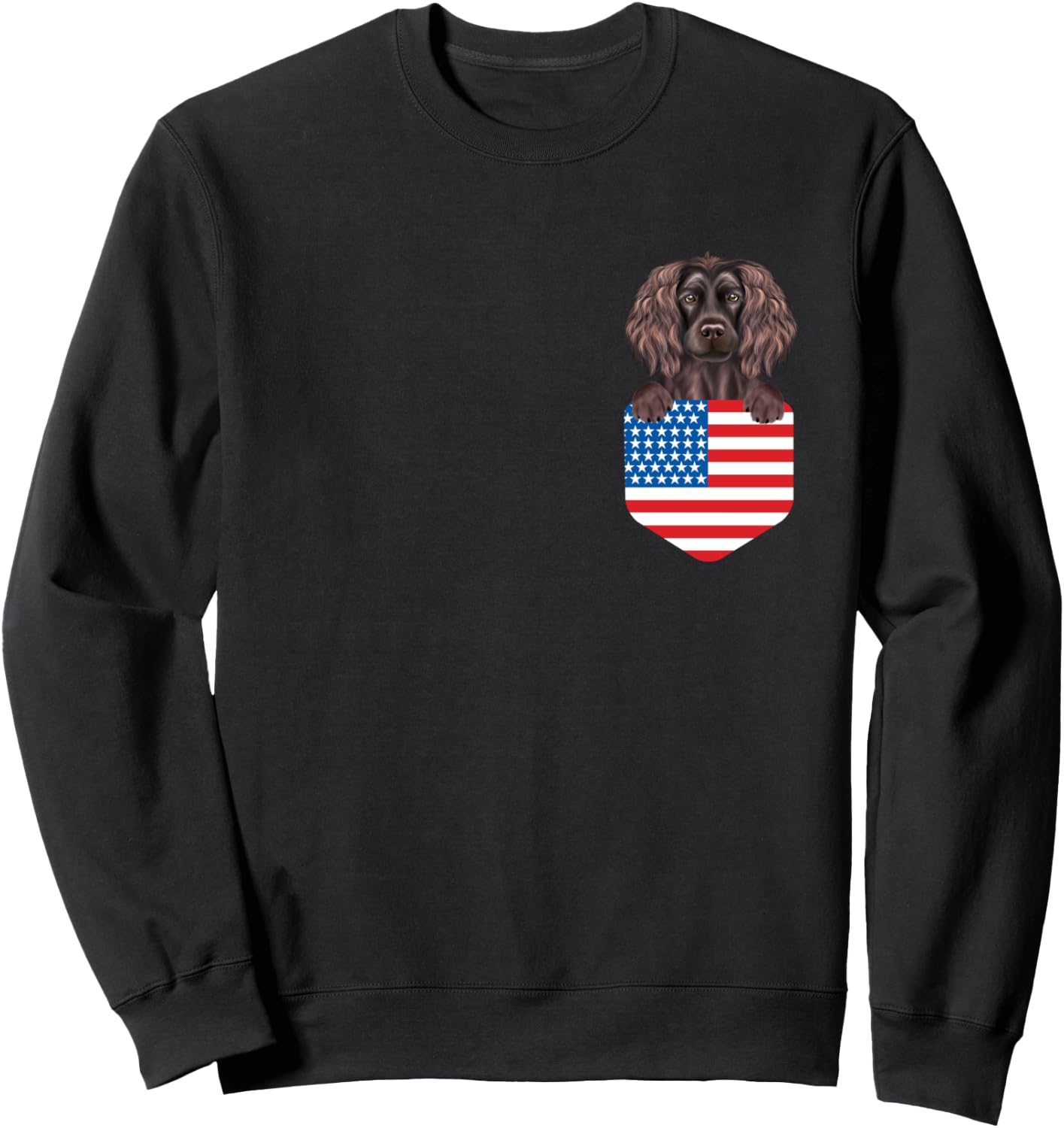 America Flag Boykin Spaniel Dog In Pocket Sweatshirt - Sweatshirt | Black