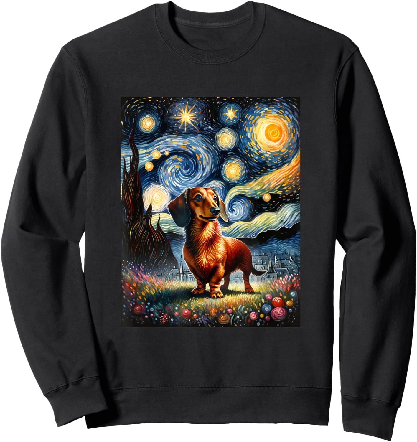 Dachshund Dog Van Gogh Starry Night Painting Men Women Girls Kids Sweatshirt - Sweatshirt | Black