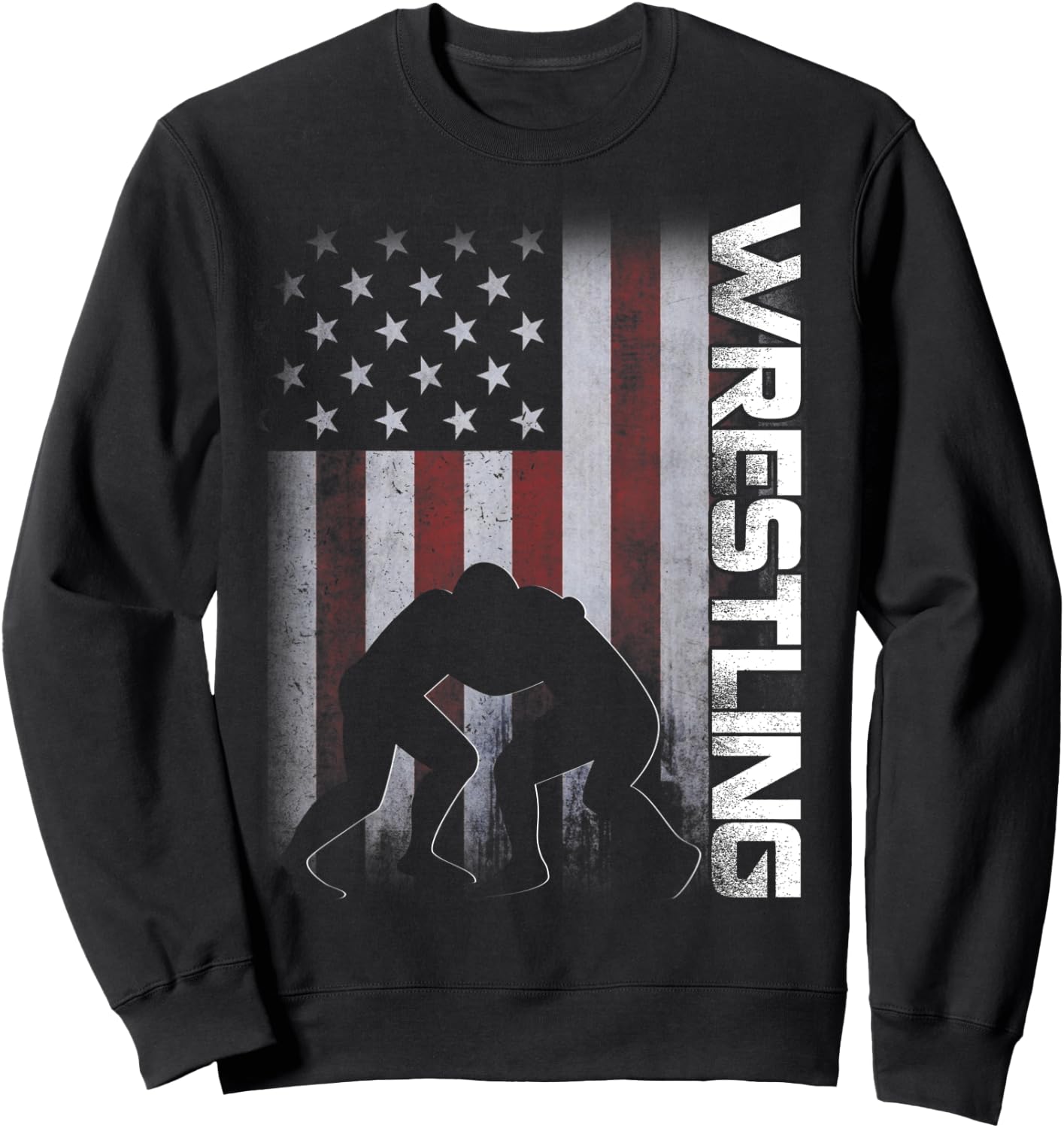 American Flag Wrestling Distressed Wrestle Gift Kids Men Sweatshirt - Sweatshirt | Black
