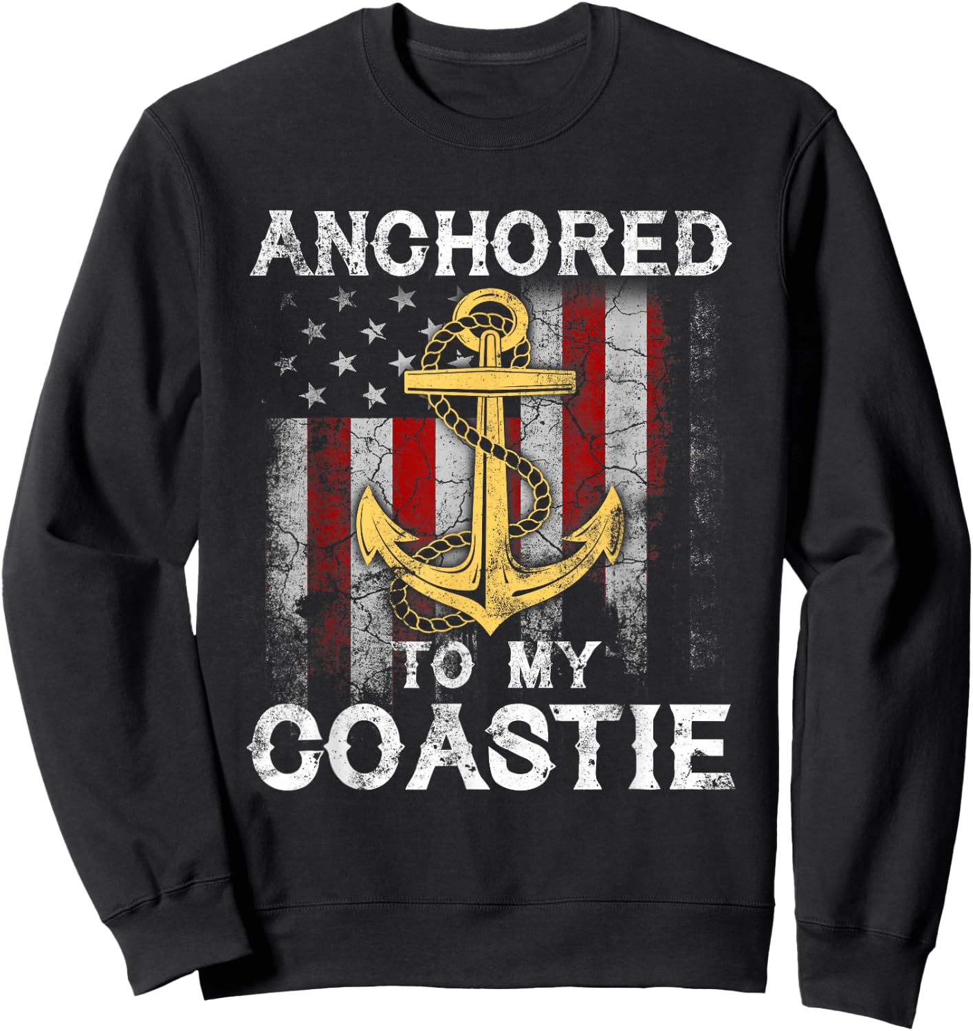 US Coast Guard Veteran Coastie Wife USCG Veteran Flag Sweatshirt - Sweatshirt | Black