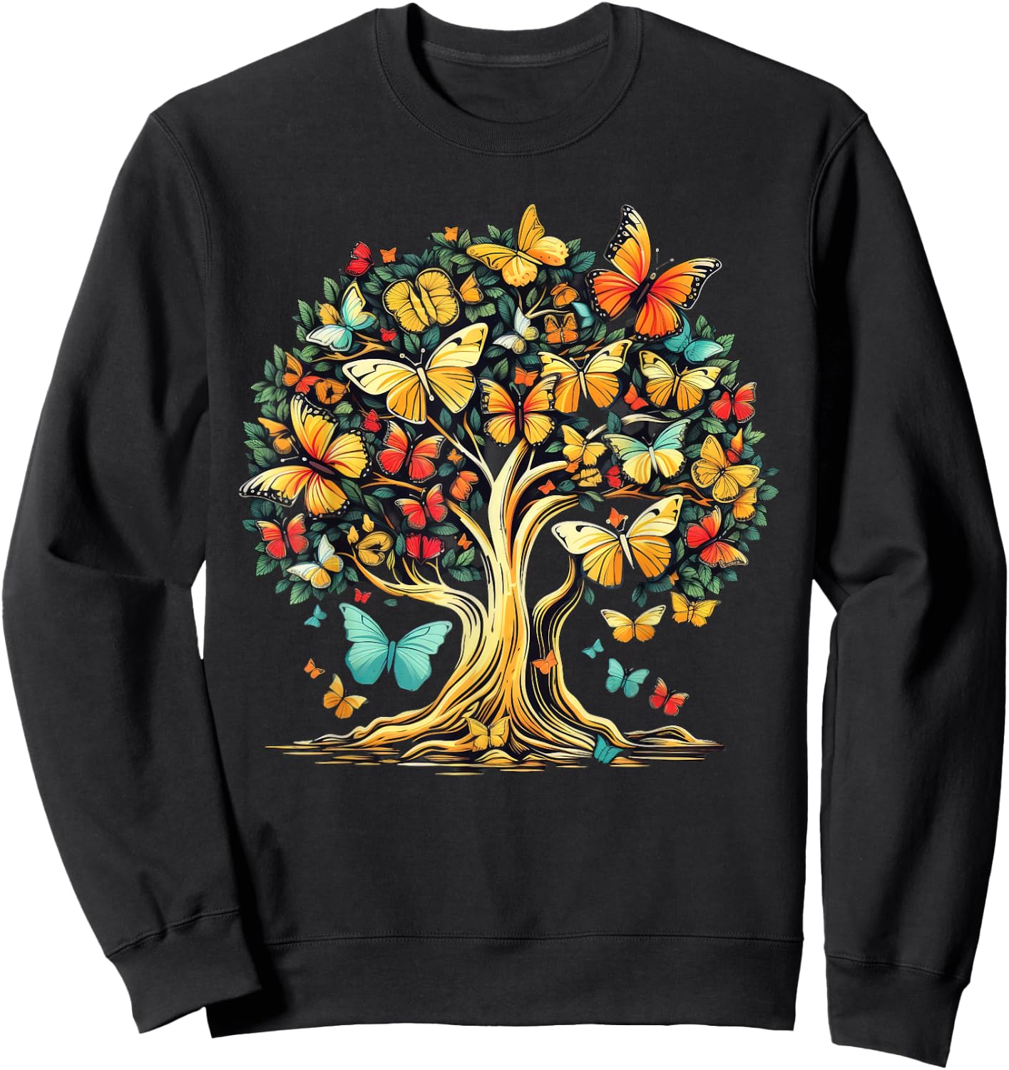 Butterfly Tree Beautiful Butterflies Nature Sweatshirt - Sweatshirt | Black