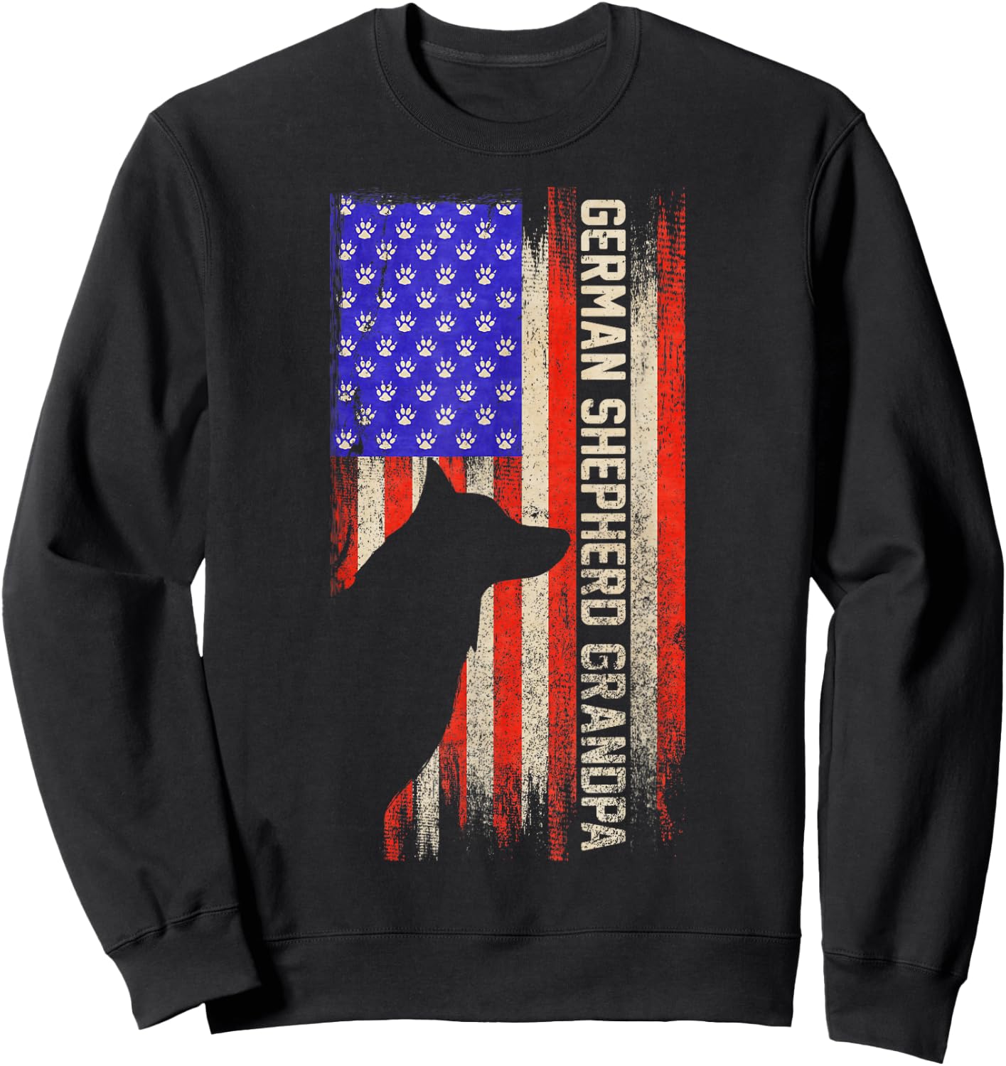 Vintage USA Flag Proud German Shepherd Grandpa Silhouette Sweatshirt - Sweatshirt | Black