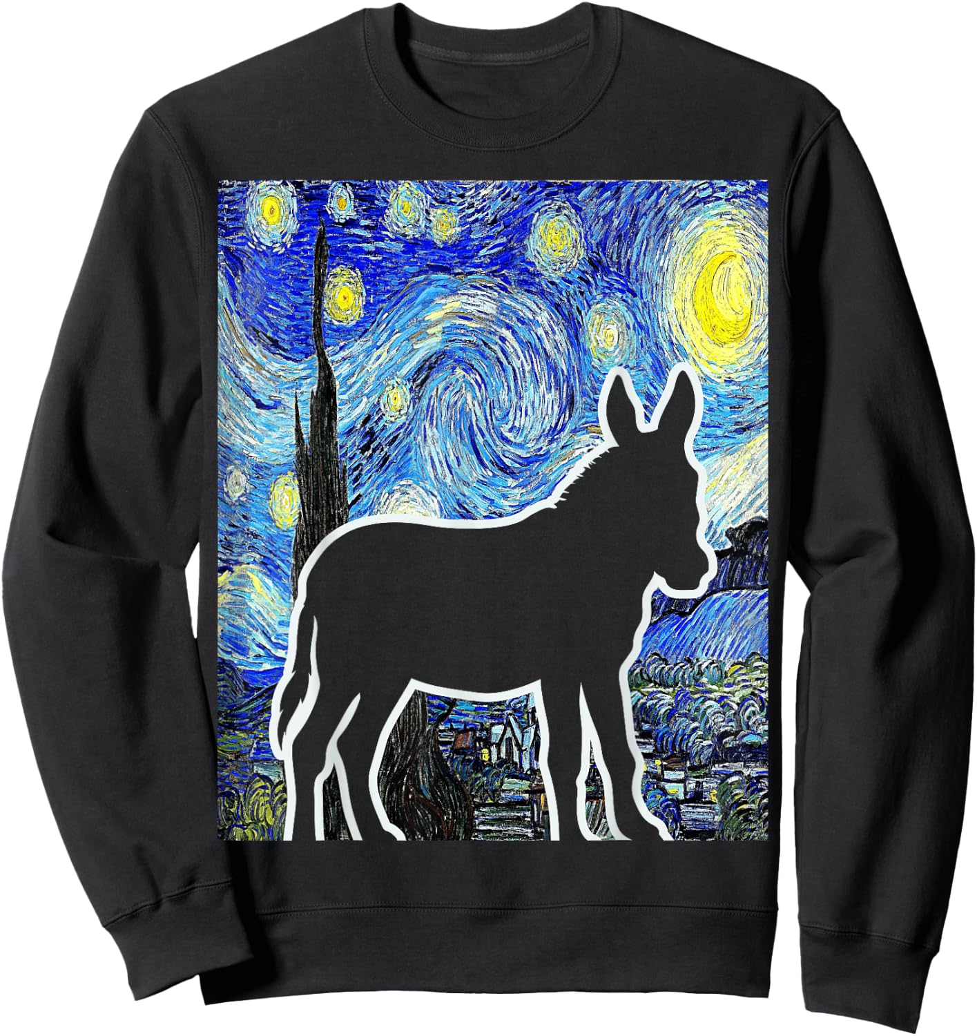 Donkey Starry Night Donkey Lover Farmer Painting Sweatshirt - Sweatshirt | Black
