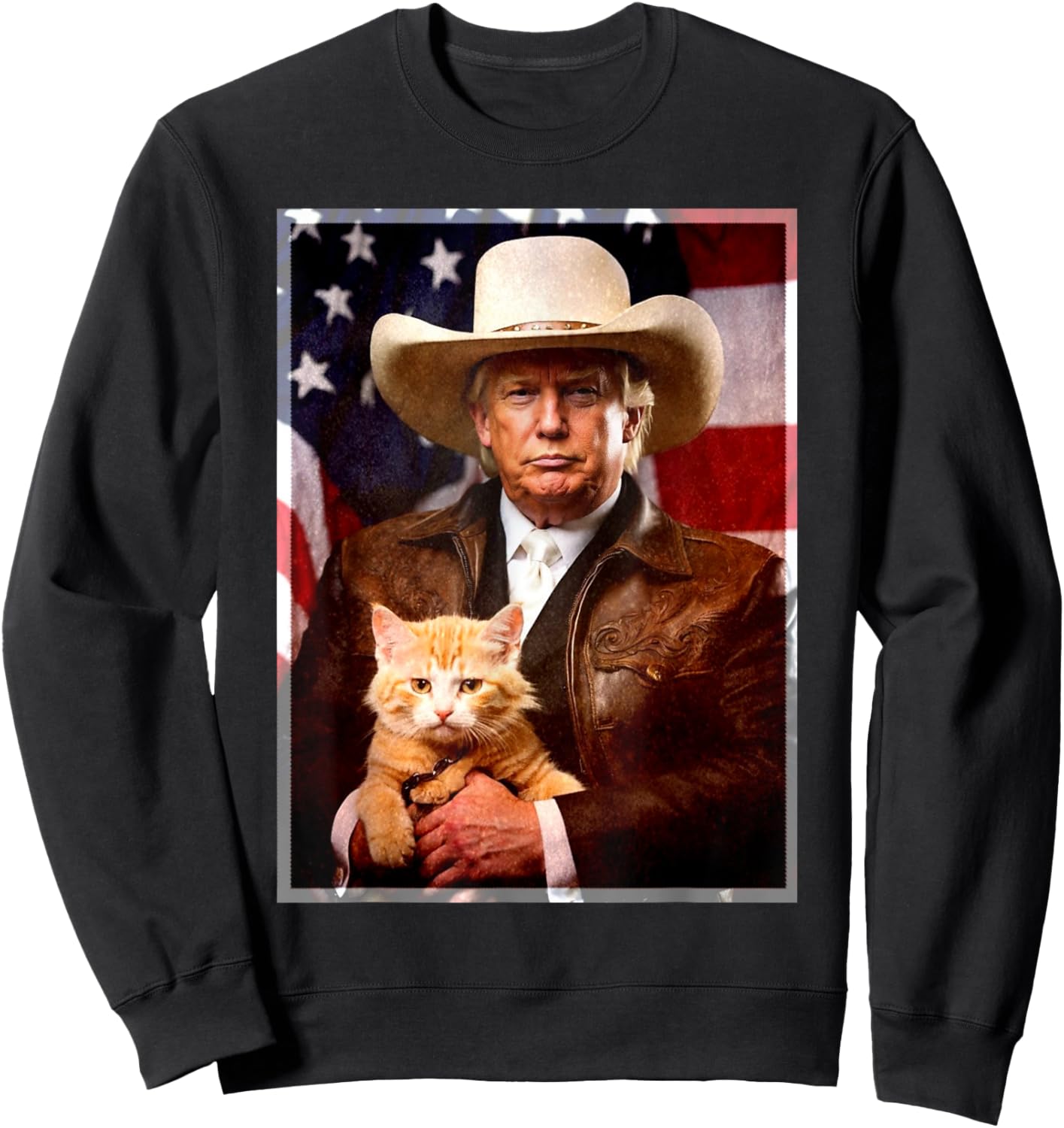 Donald Trump Cat Shirt Funny Cowboy Trump 2024 Republican Sweatshirt - Sweatshirt | Black