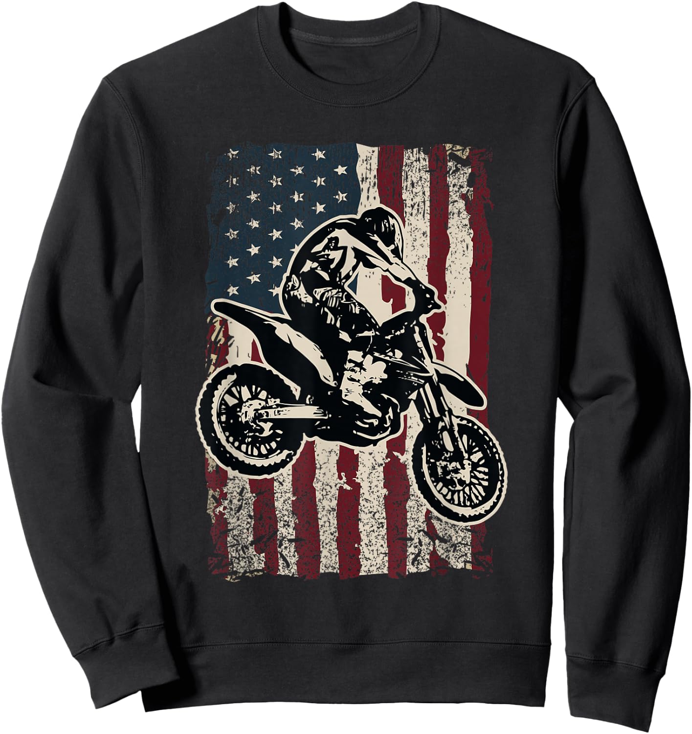 Motocross Dirt Bike Patriotic American Flag Biker Gift Sweatshirt - Sweatshirt | Black