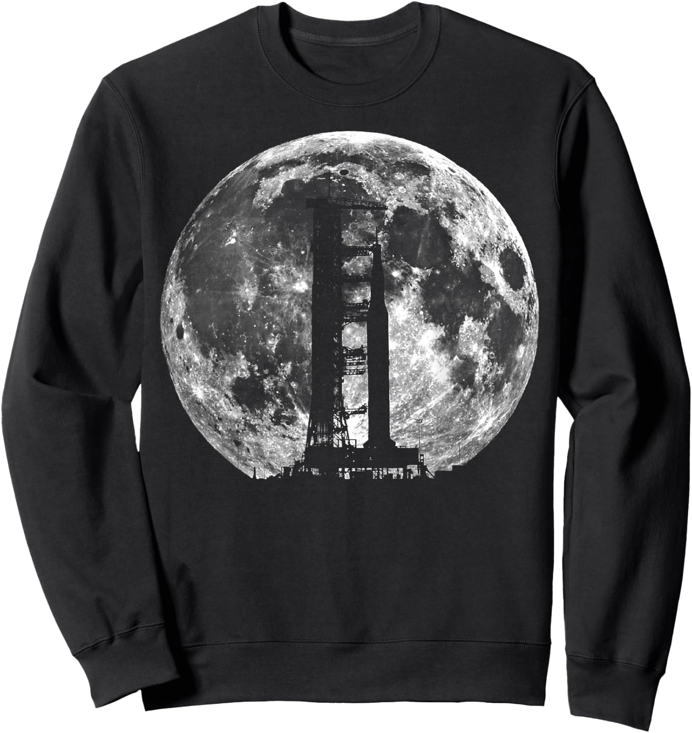 Saturn V Rocket Silhouette and Moon graphic NASA Sweatshirt - Sweatshirt | Black